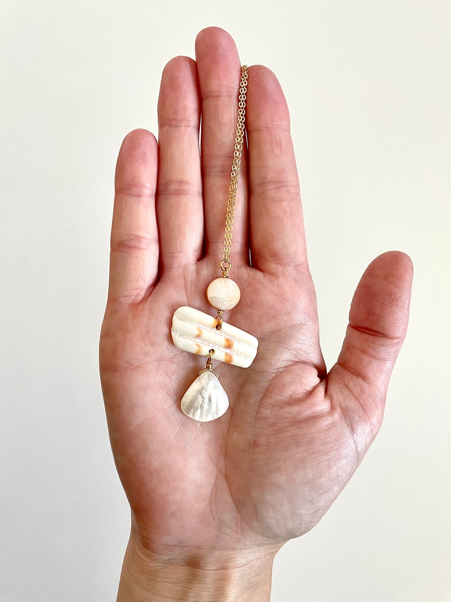 FROM THE BEACH // Mother of Pearl, Shell Fragment, Gold Plated Necklace