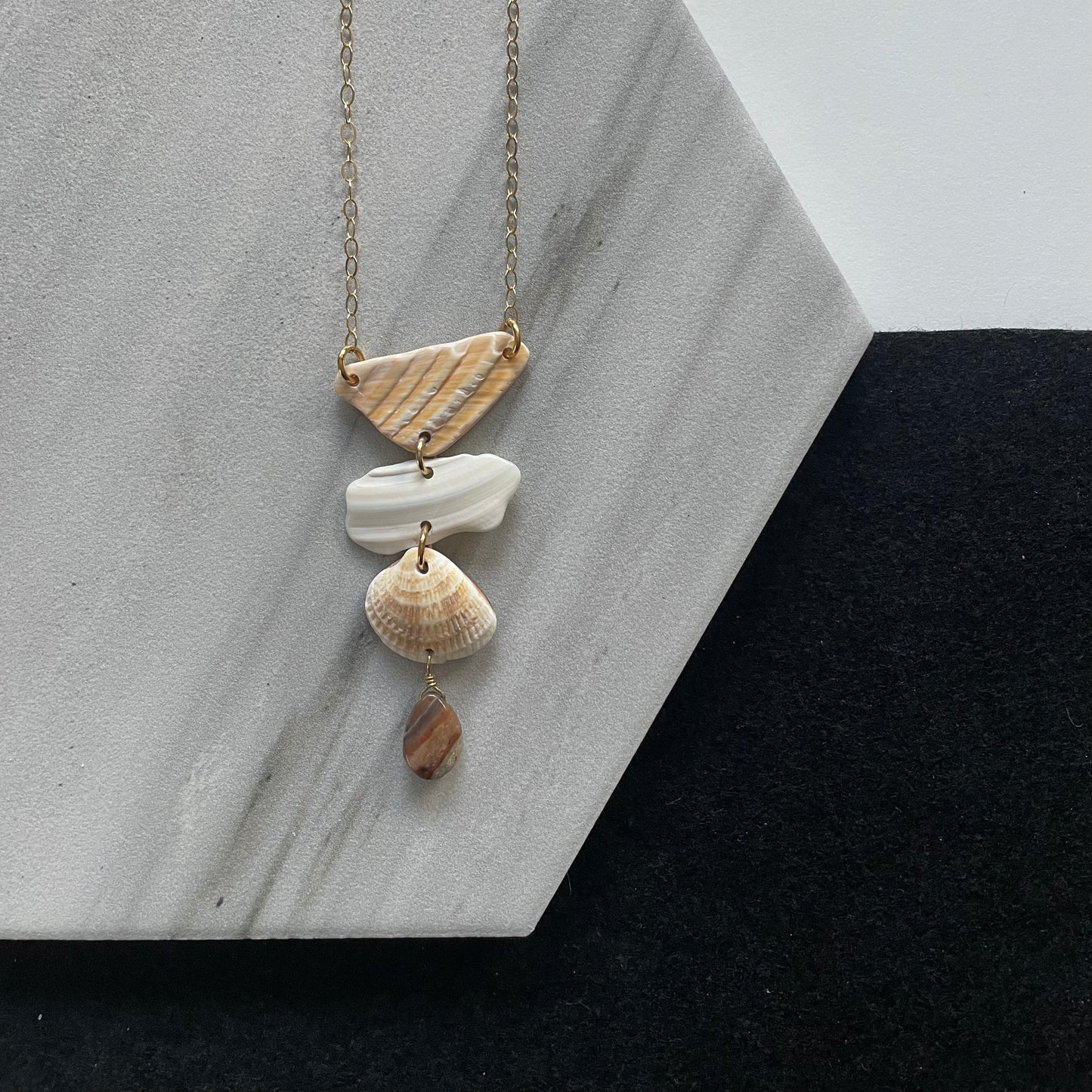 FROM THE BEACH // Chalcedony, Shell Fragments, Gold Fill Necklace