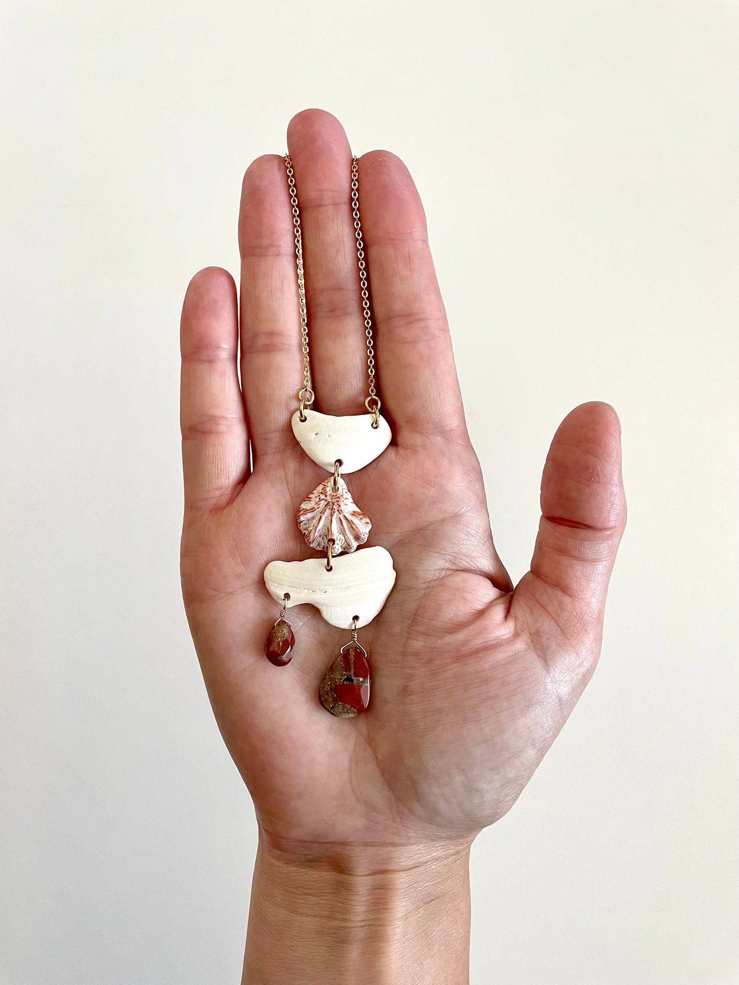 FROM THE BEACH // Chalcedony, Shell Fragments, Gold Plated Necklace