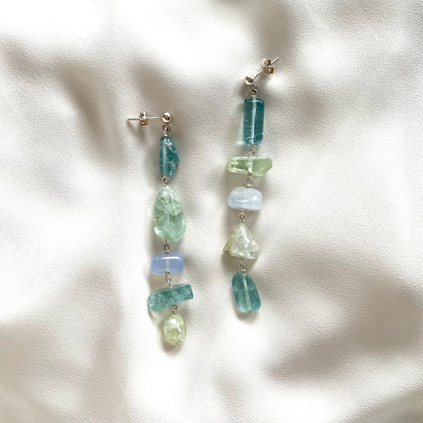 OOAK - Aquamarine and Chalcedony with Sterling Silver Earrings