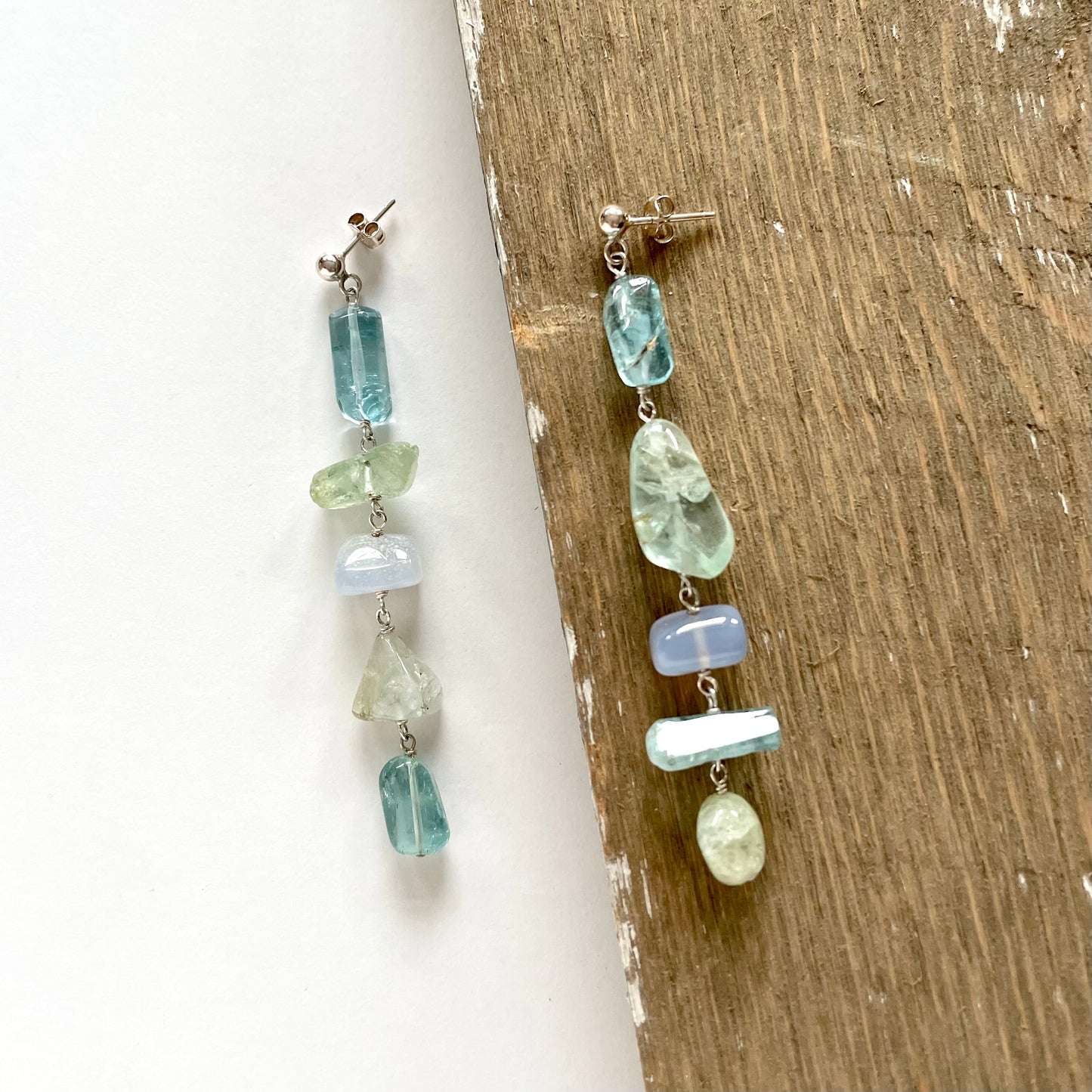 OOAK - Aquamarine and Chalcedony with Sterling Silver Earrings