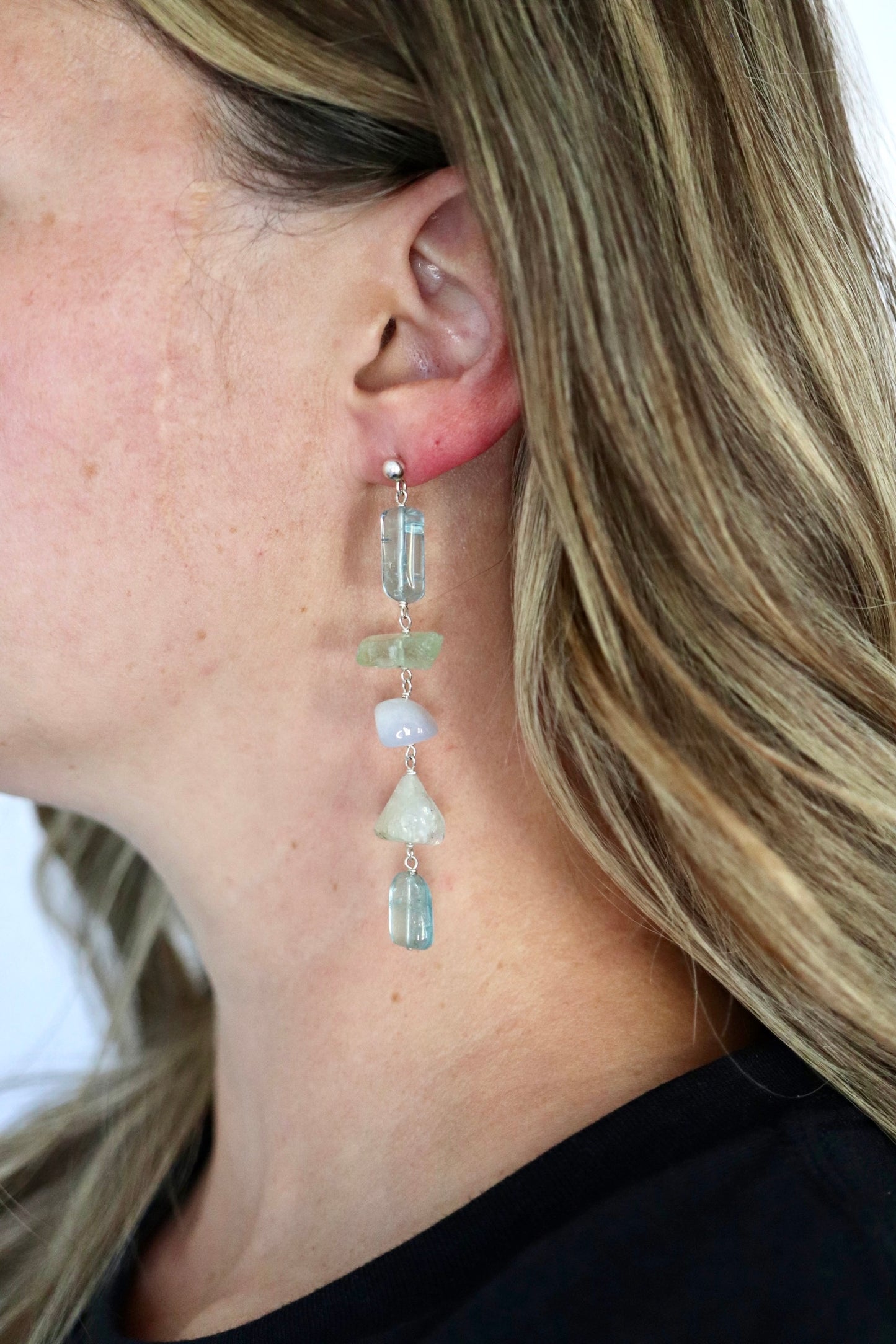 OOAK - Aquamarine and Chalcedony with Sterling Silver Earrings