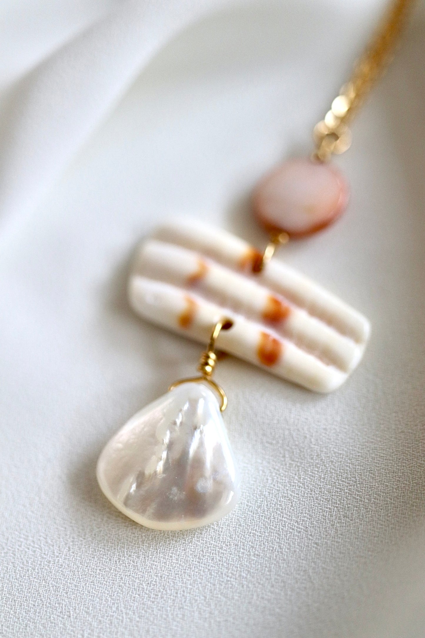 FROM THE BEACH // Mother of Pearl, Shell Fragment, Gold Plated Necklace