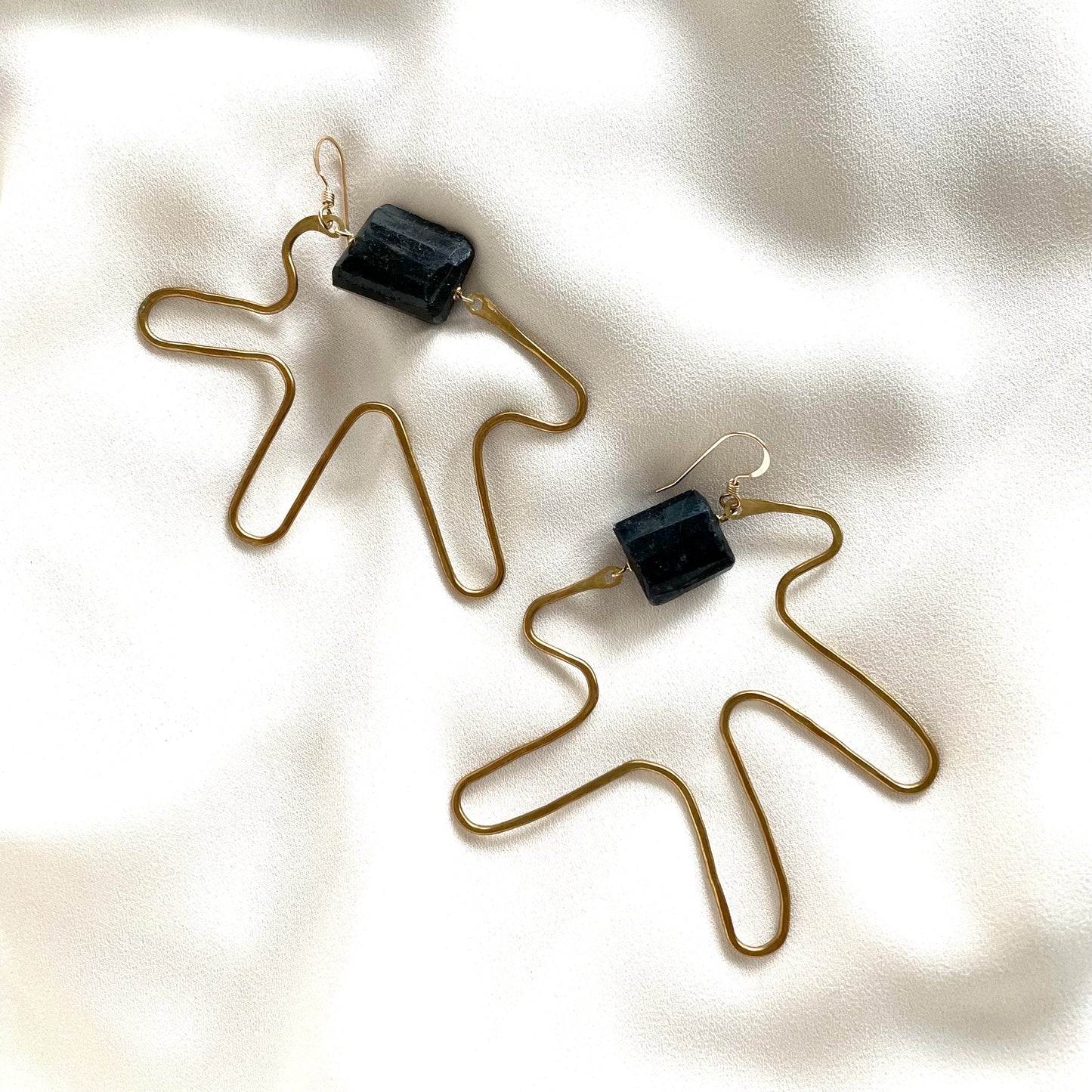 OOAK - Faceted Labradorite, Brass Frames with 14K Gold Fill Earrings