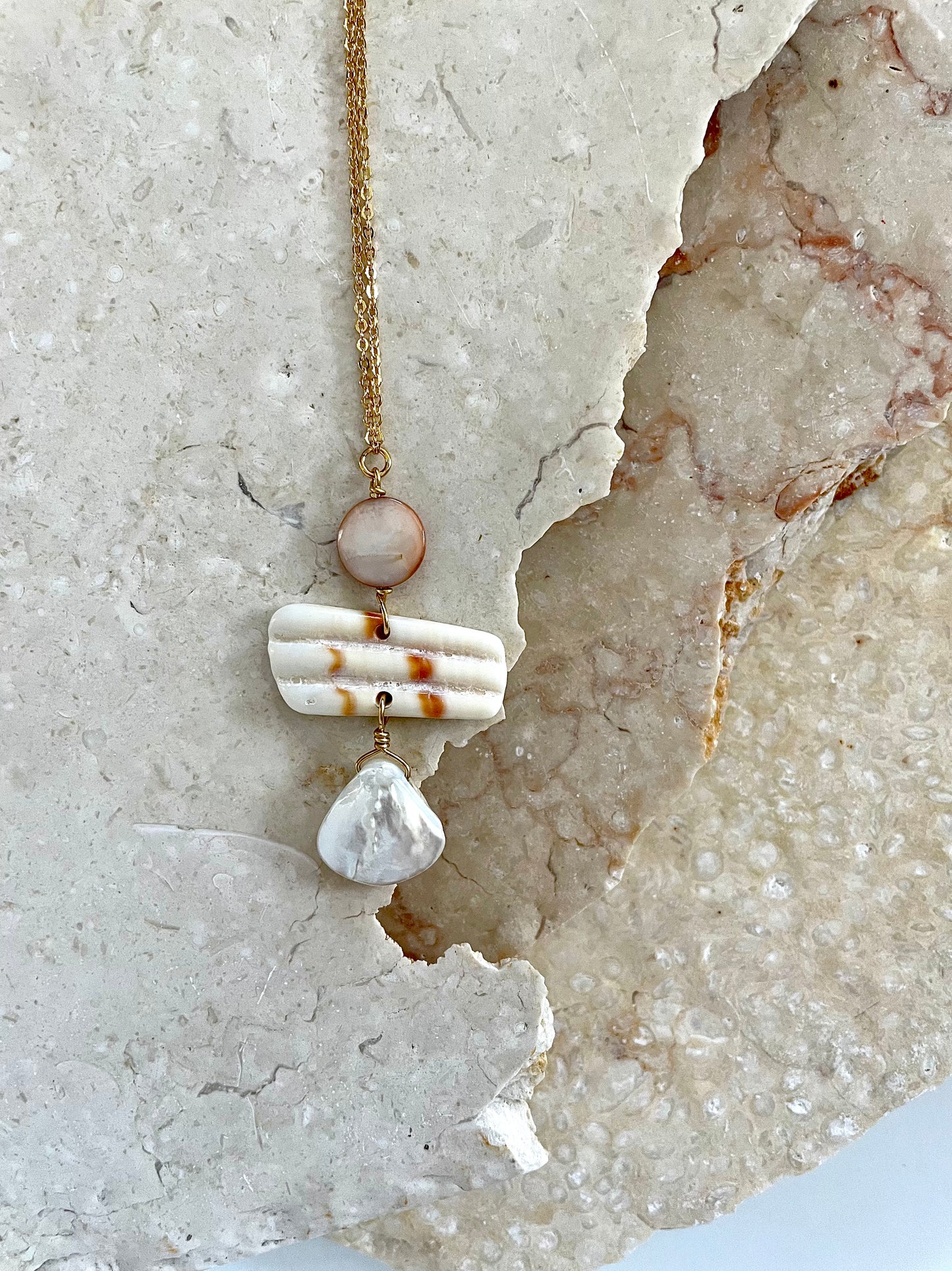 FROM THE BEACH // Mother of Pearl, Shell Fragment, Gold Plated Necklace