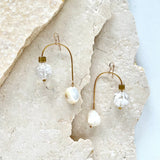 OOAK - Mother of Pearl, Vintage Italian Lucite, Brass Accent Beads and Frames with 14K Gold Fill Earrings