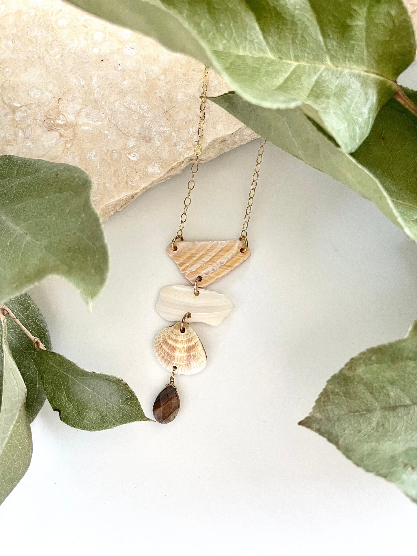 FROM THE BEACH // Chalcedony, Shell Fragments, Gold Fill Necklace