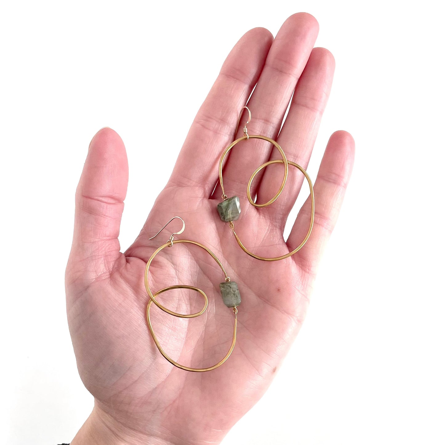 OOAK - Labradorite, Hammered Brass and 14K Gold Fill Earrings