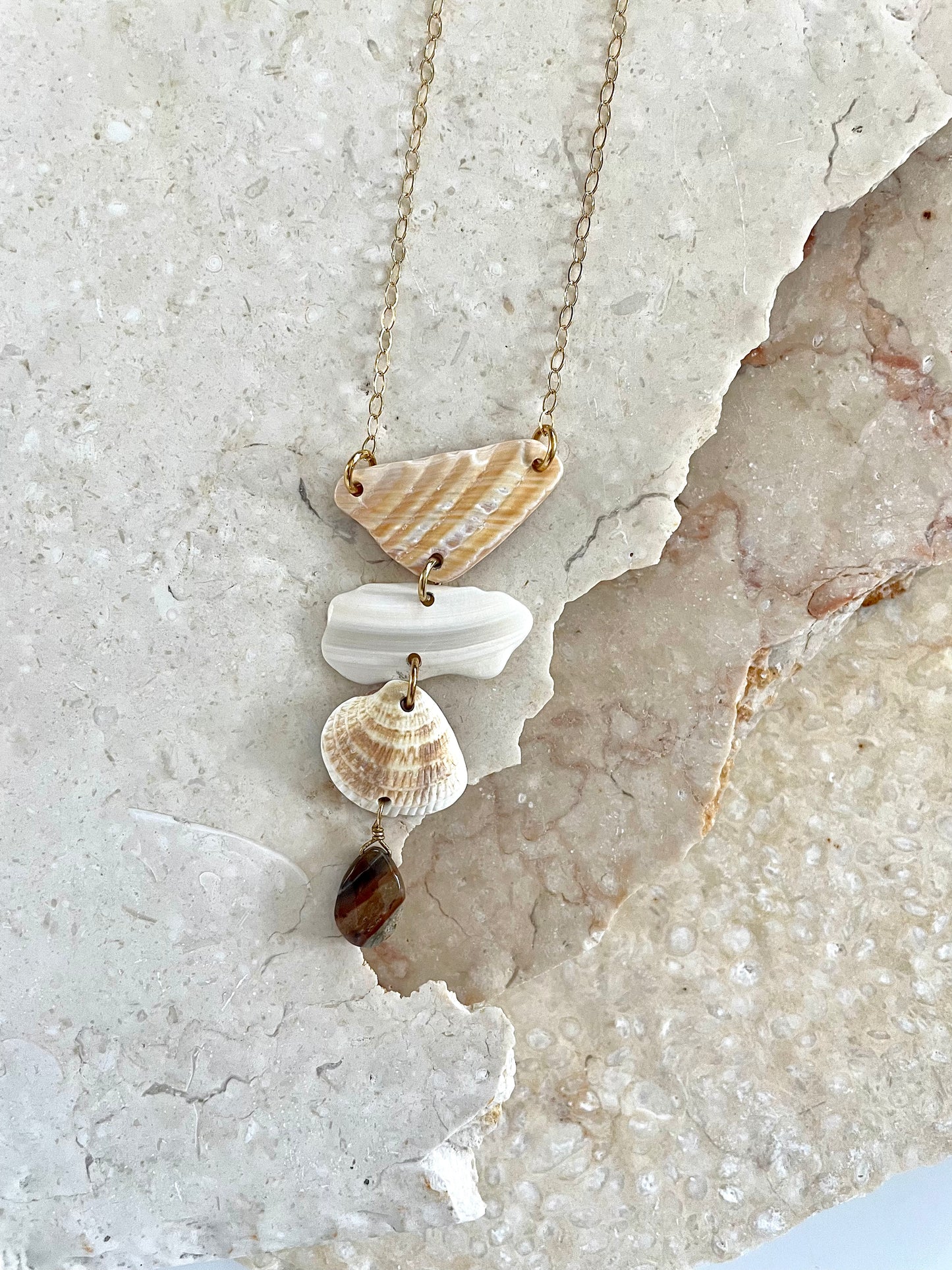 FROM THE BEACH // Chalcedony, Shell Fragments, Gold Fill Necklace