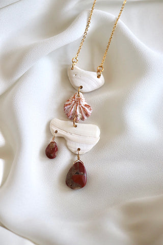 FROM THE BEACH // Chalcedony, Shell Fragments, Gold Plated Necklace