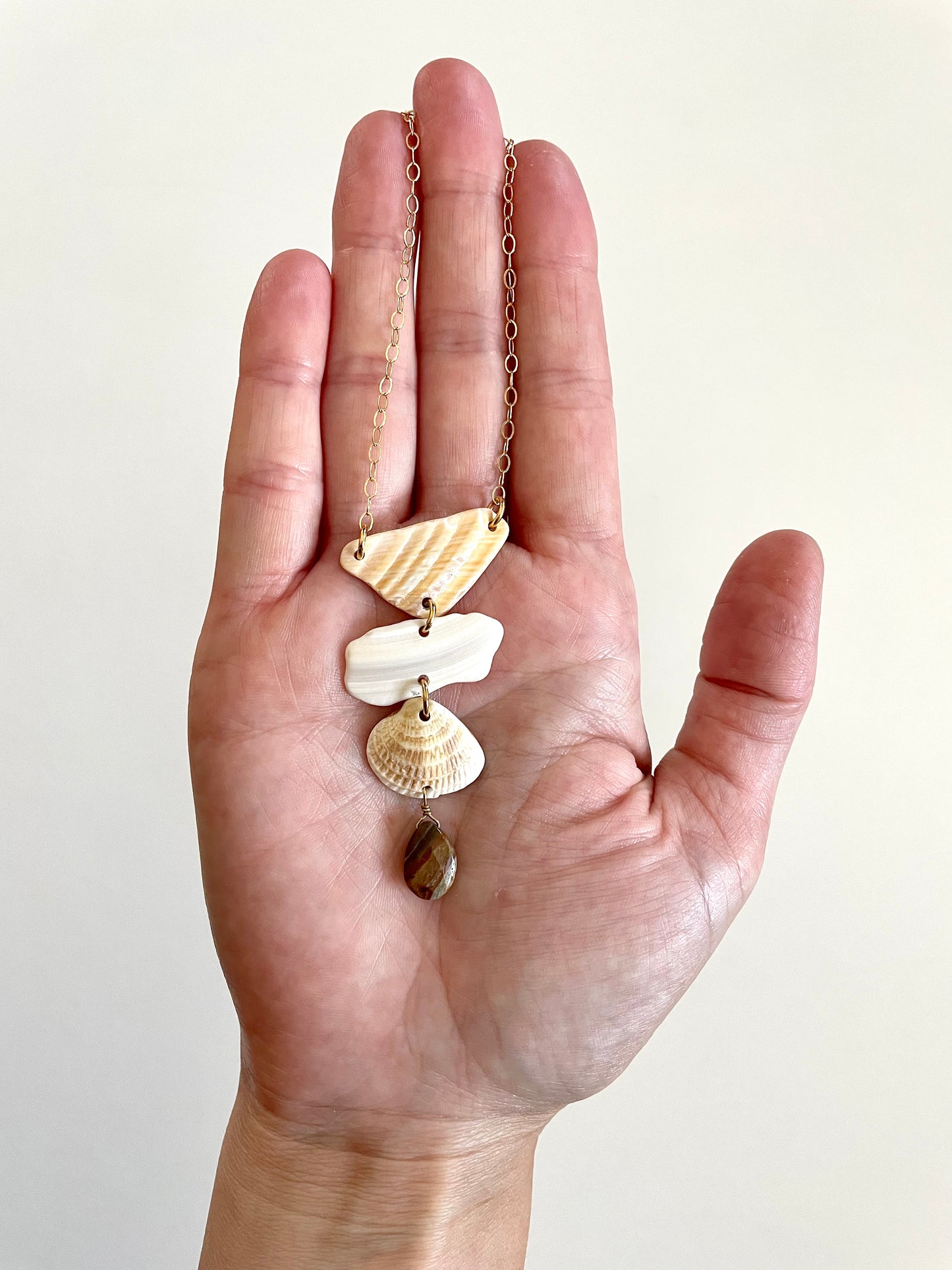 FROM THE BEACH // Chalcedony, Shell Fragments, Gold Fill Necklace