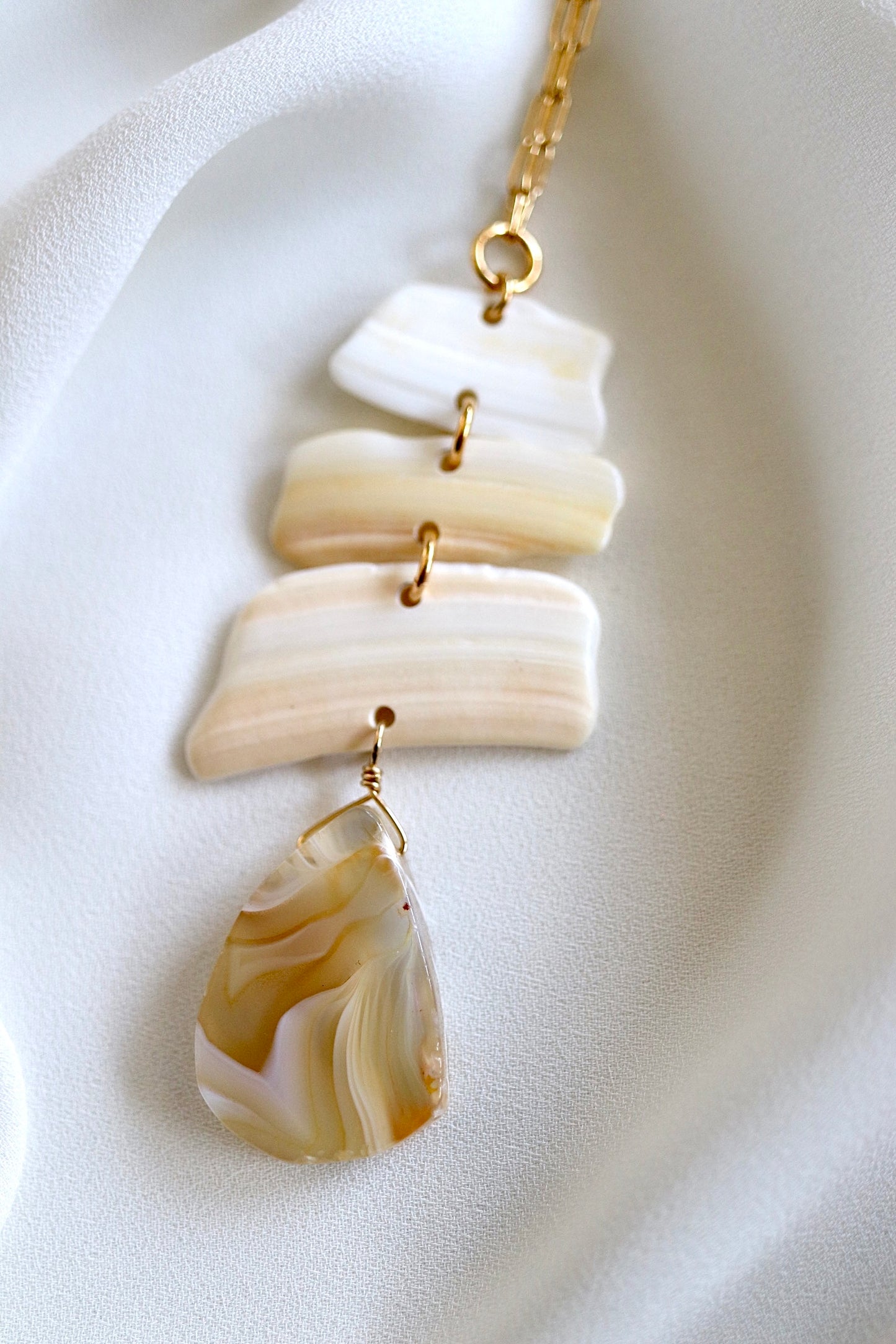 FROM THE BEACH // Agate, Shell Fragments, Gold Plated Necklace