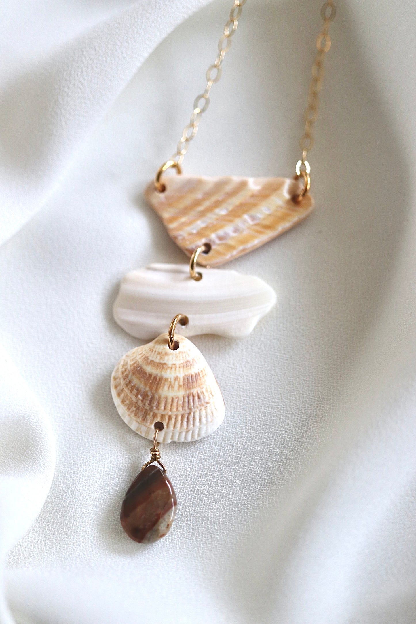 FROM THE BEACH // Chalcedony, Shell Fragments, Gold Fill Necklace