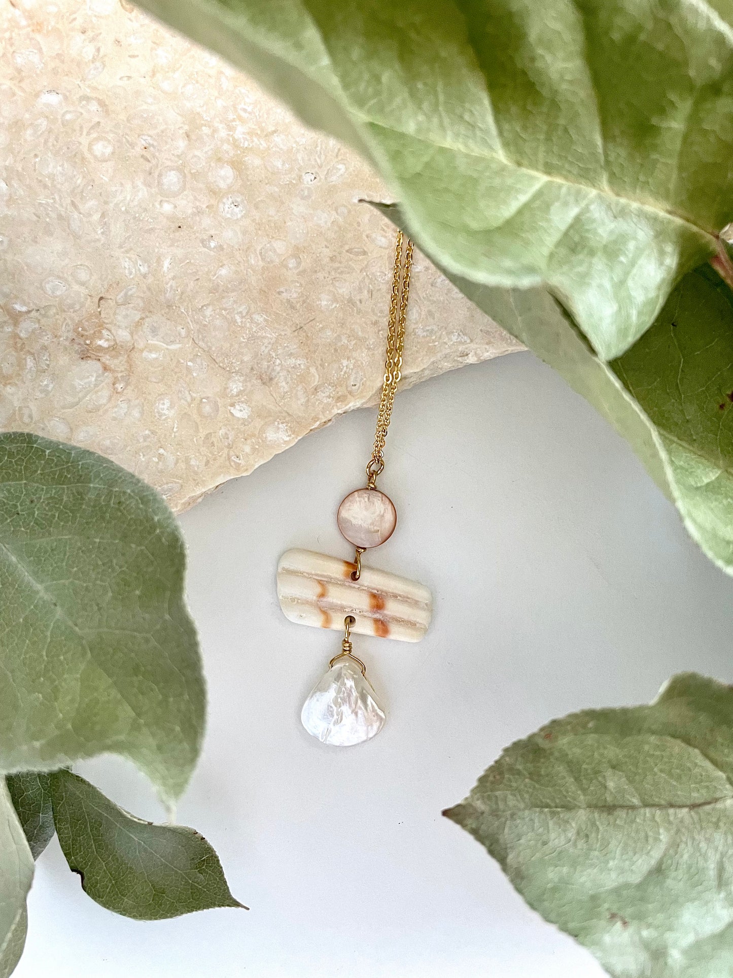 FROM THE BEACH // Mother of Pearl, Shell Fragment, Gold Plated Necklace