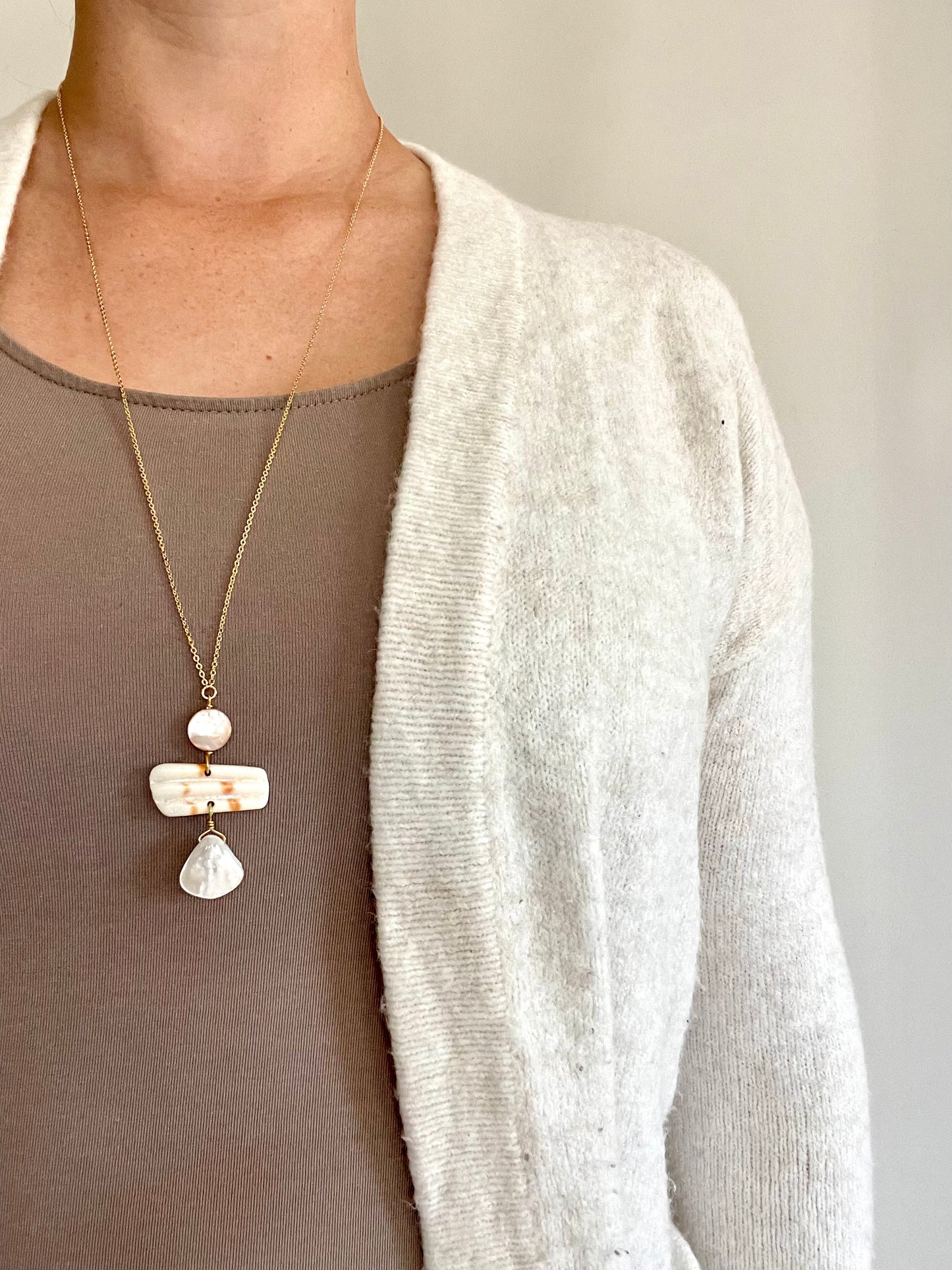 FROM THE BEACH // Mother of Pearl, Shell Fragment, Gold Plated Necklace