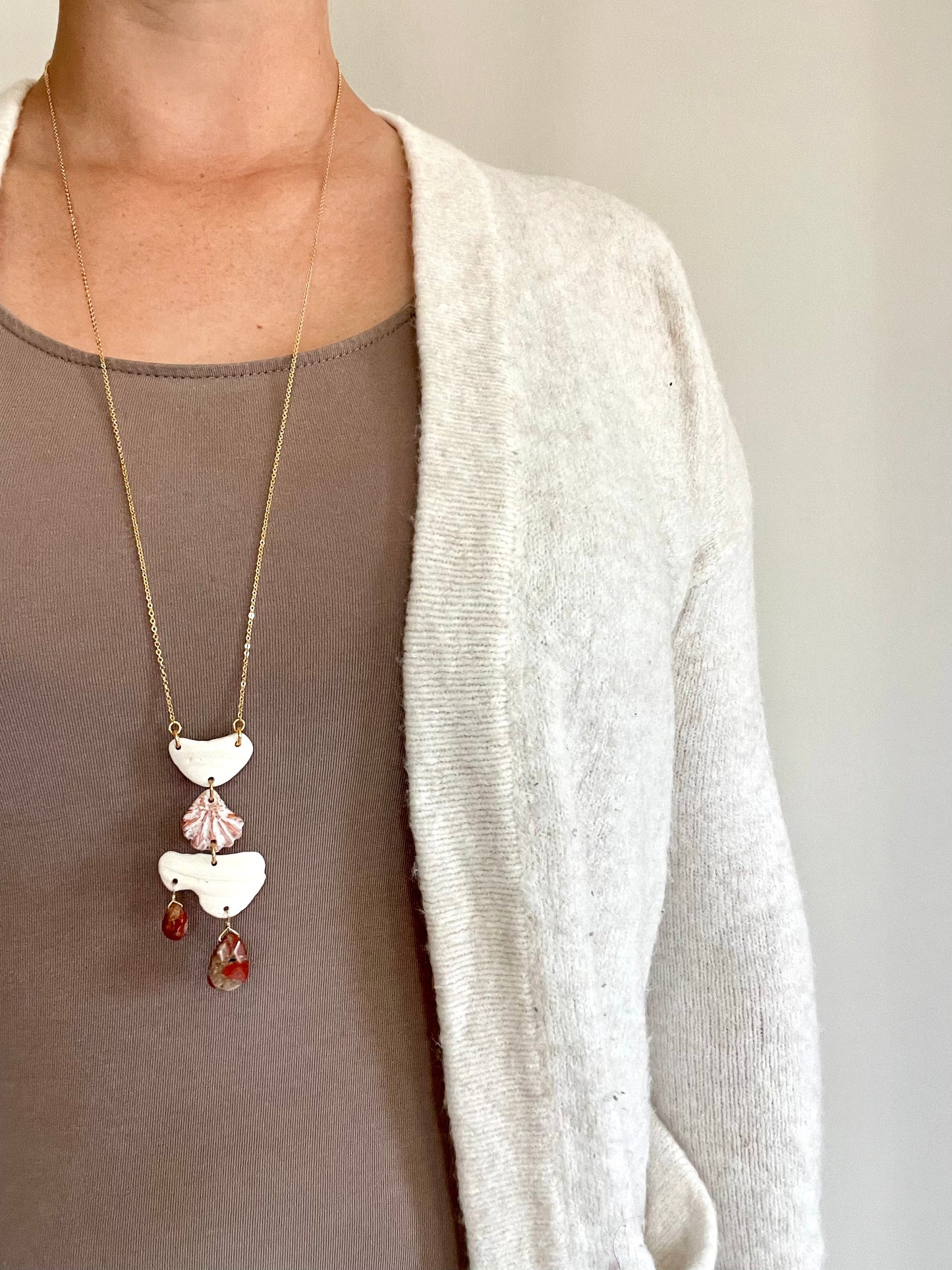 FROM THE BEACH // Chalcedony, Shell Fragments, Gold Plated Necklace