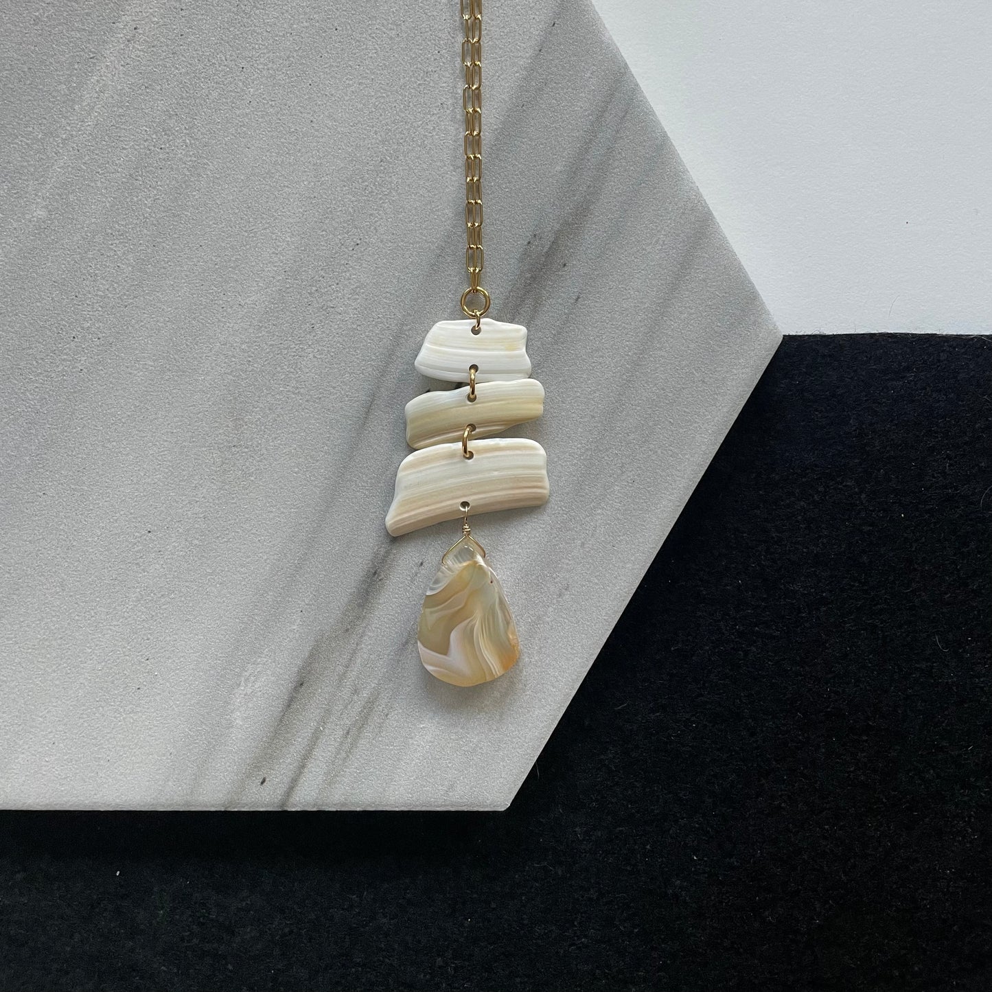 FROM THE BEACH // Agate, Shell Fragments, Gold Plated Necklace