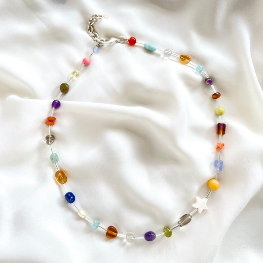 OOAK - Fresh Water Pearl, Labradorite, Citrine, Opal, Amethyst, Aquamarine, Aventurine, Tiger Eye, Lapis, Garnet, Quartz, Vintage Beads and Vintage Silver Toned Chain Necklace
