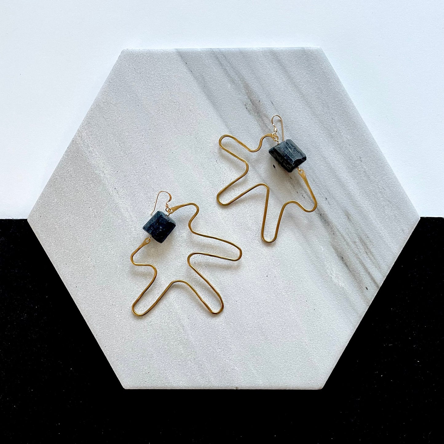 OOAK - Faceted Labradorite, Brass Frames with 14K Gold Fill Earrings
