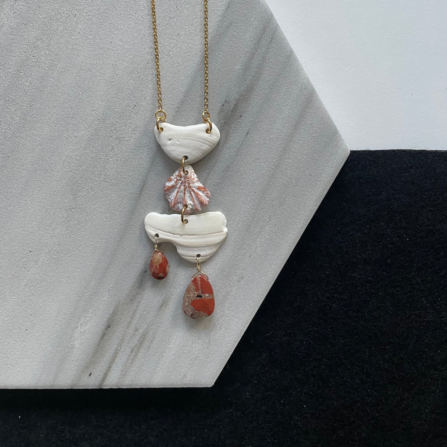 FROM THE BEACH // Chalcedony, Shell Fragments, Gold Plated Necklace