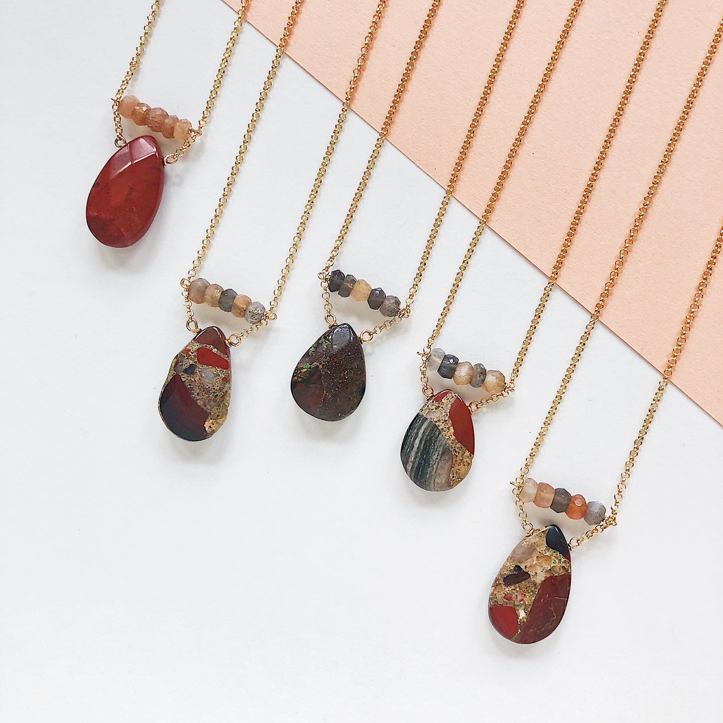 Spotted Chalcedony with Moonstone Bar and Teardrop Necklace