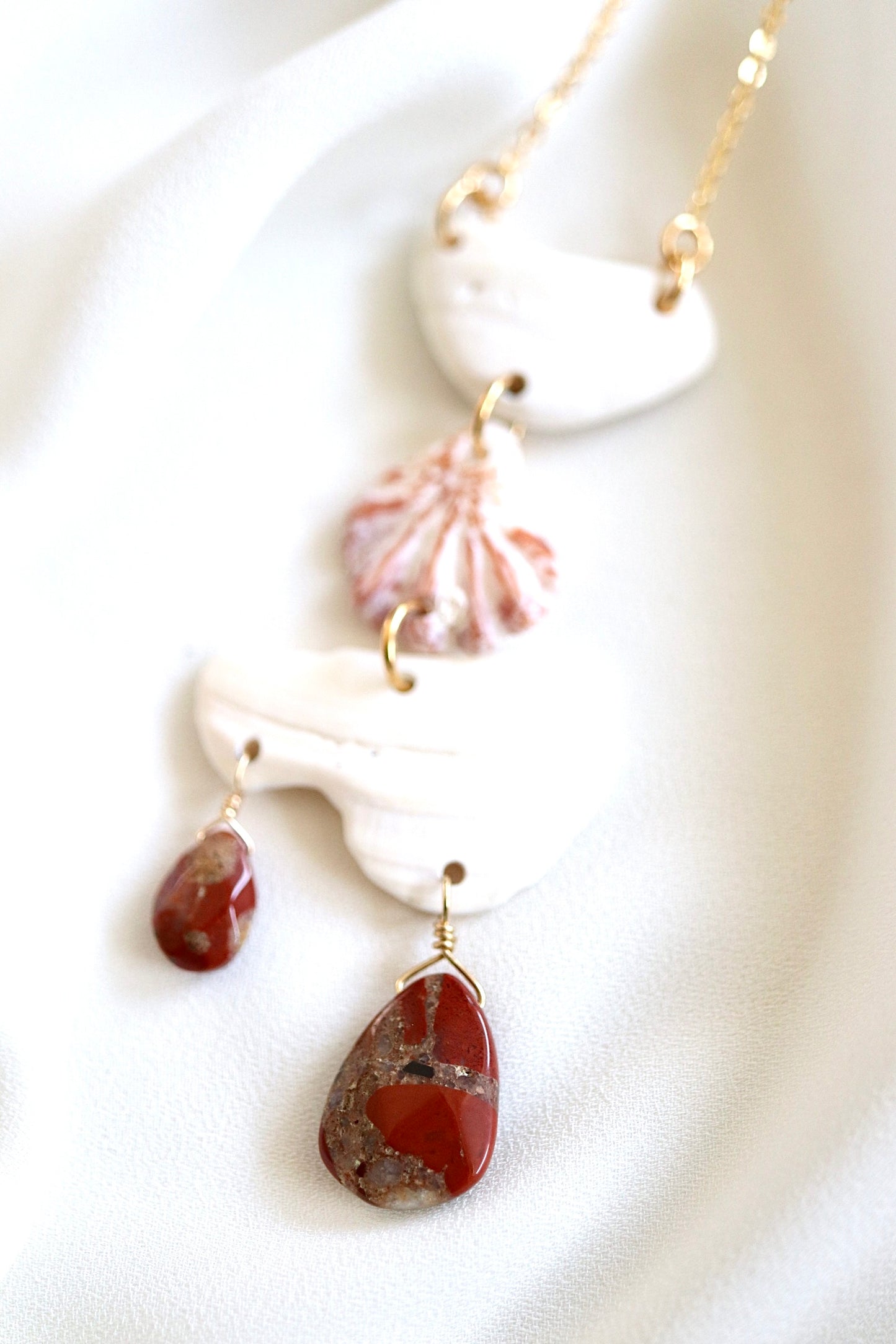 FROM THE BEACH // Chalcedony, Shell Fragments, Gold Plated Necklace