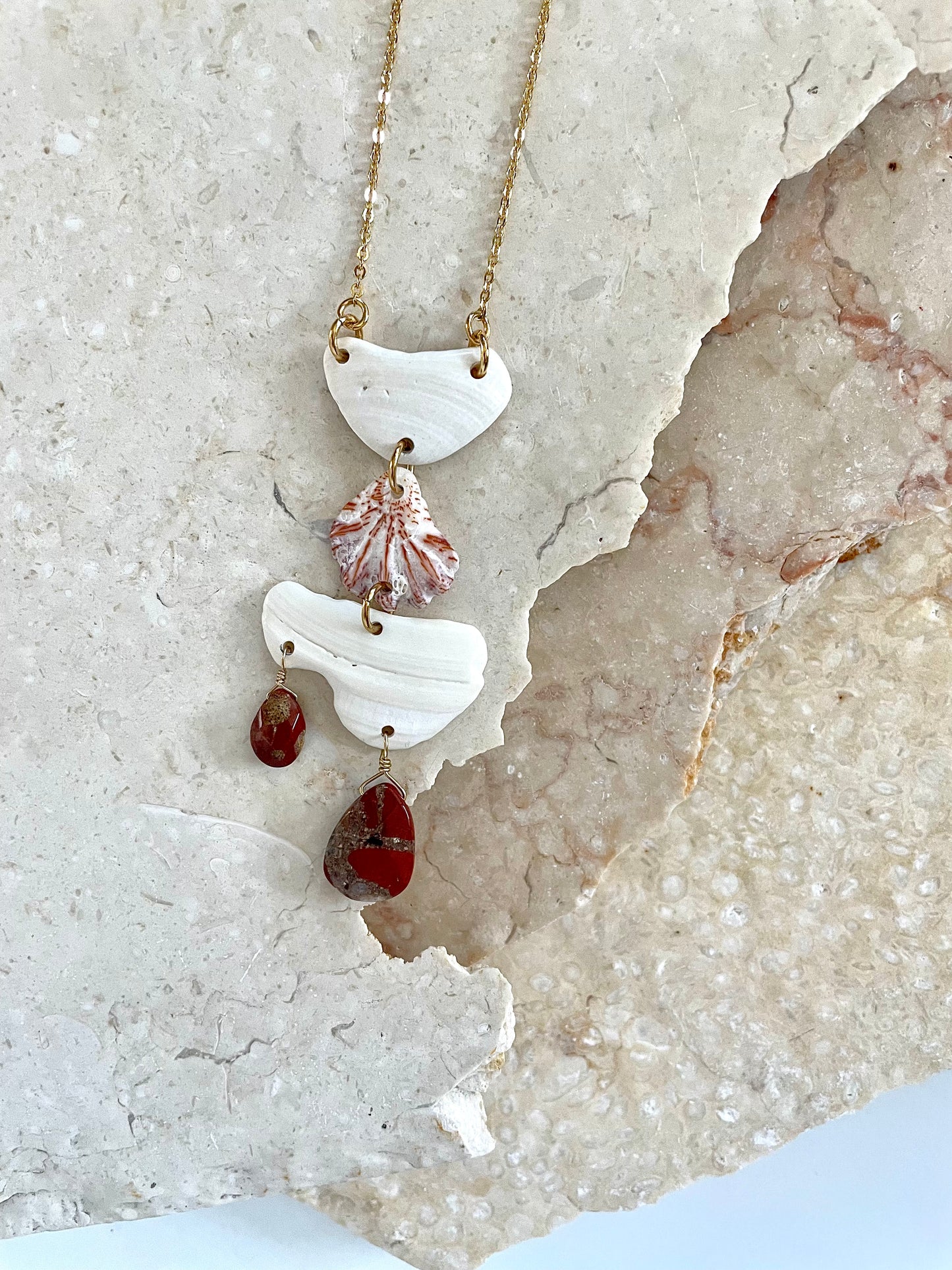 FROM THE BEACH // Chalcedony, Shell Fragments, Gold Plated Necklace