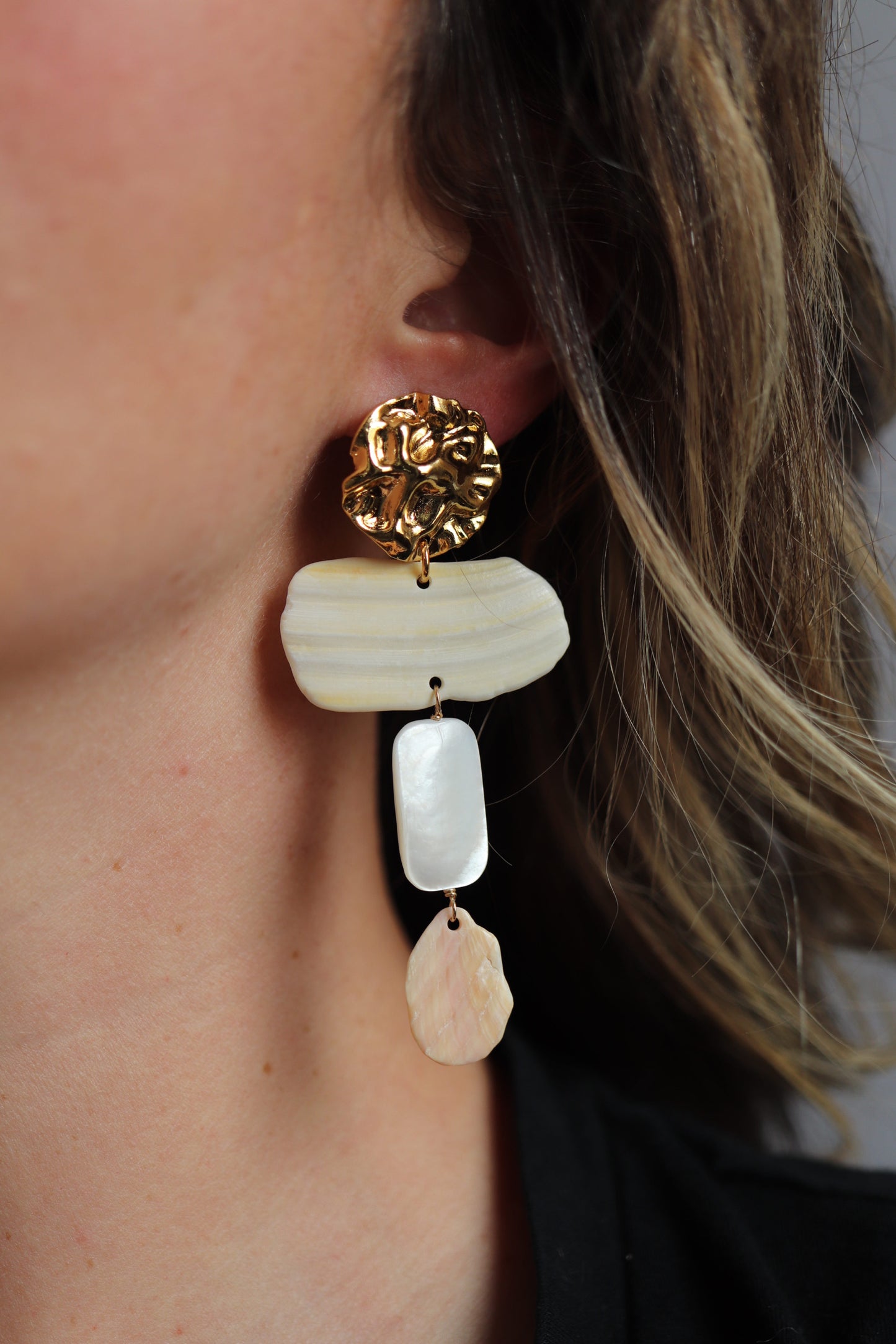 OOAK - Mother of Pearl, Fresh Water Pearl and Shell Earrings