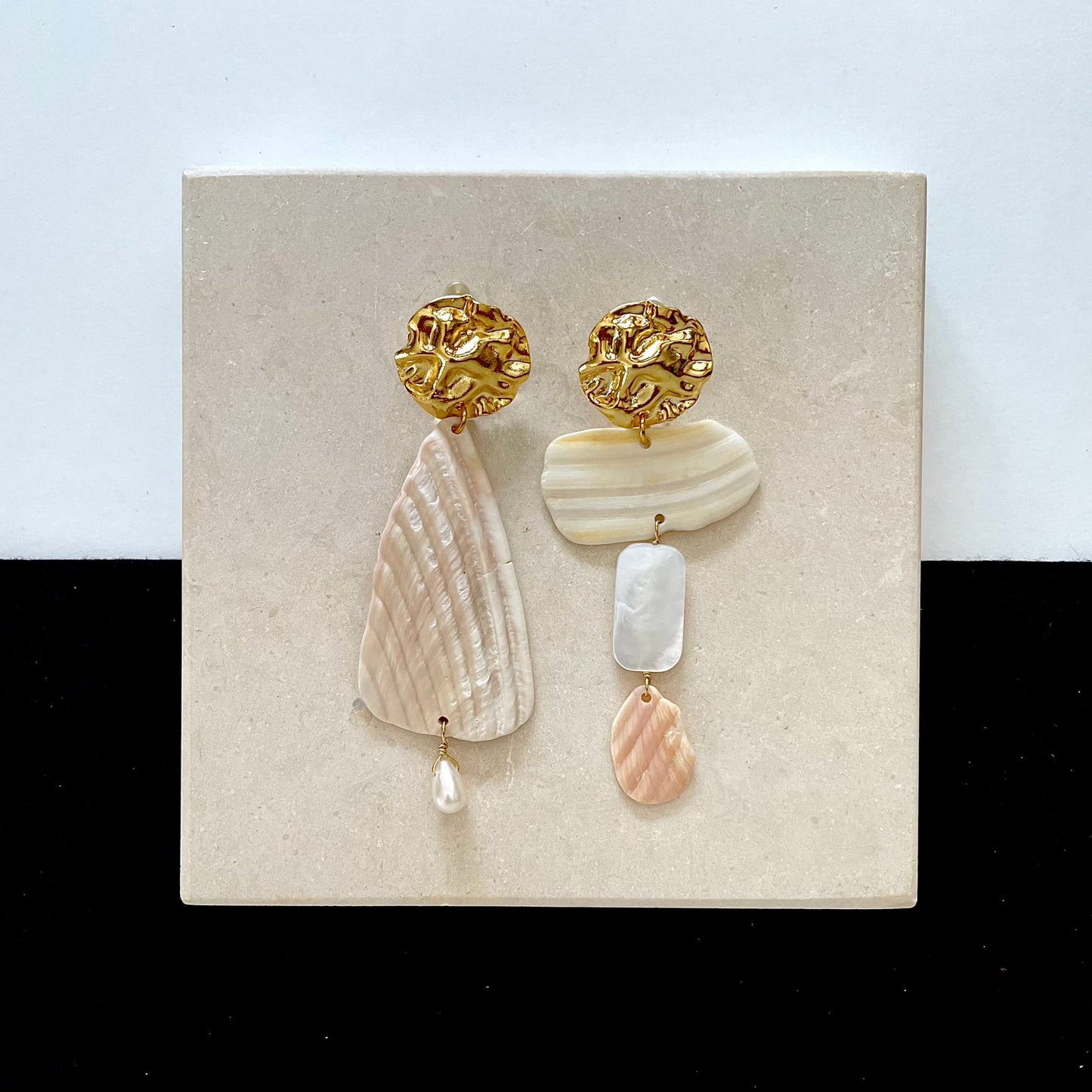 OOAK - Mother of Pearl, Fresh Water Pearl and Shell Earrings