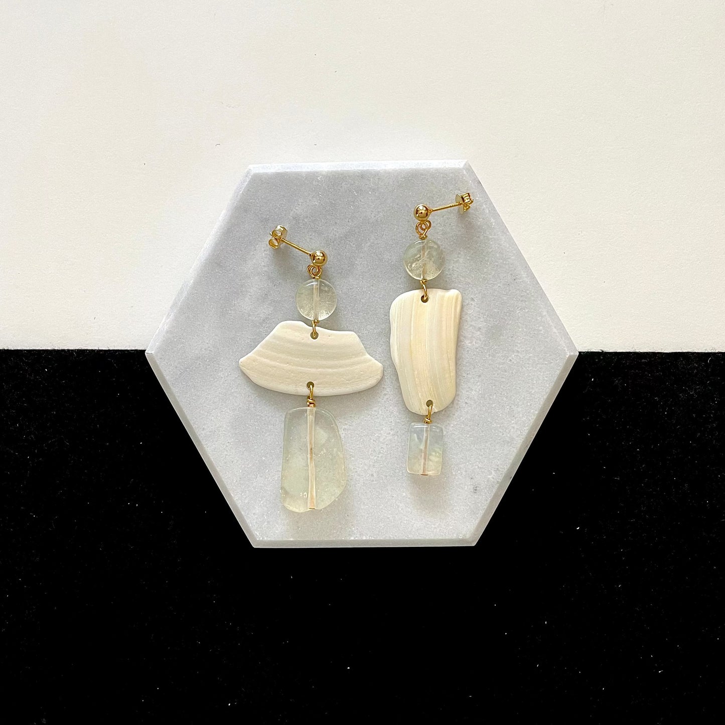 OOAK - Pineapple Quartz, Shell and Vermeil Stud Earrings