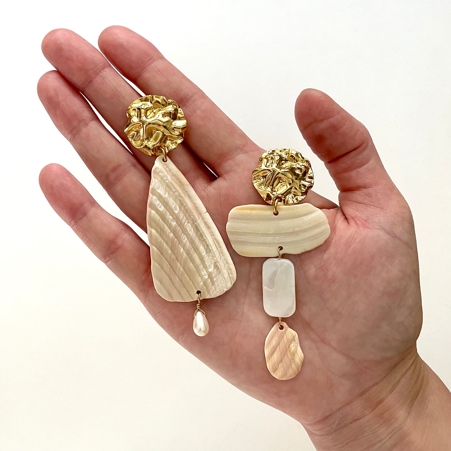 OOAK - Mother of Pearl, Fresh Water Pearl and Shell Earrings