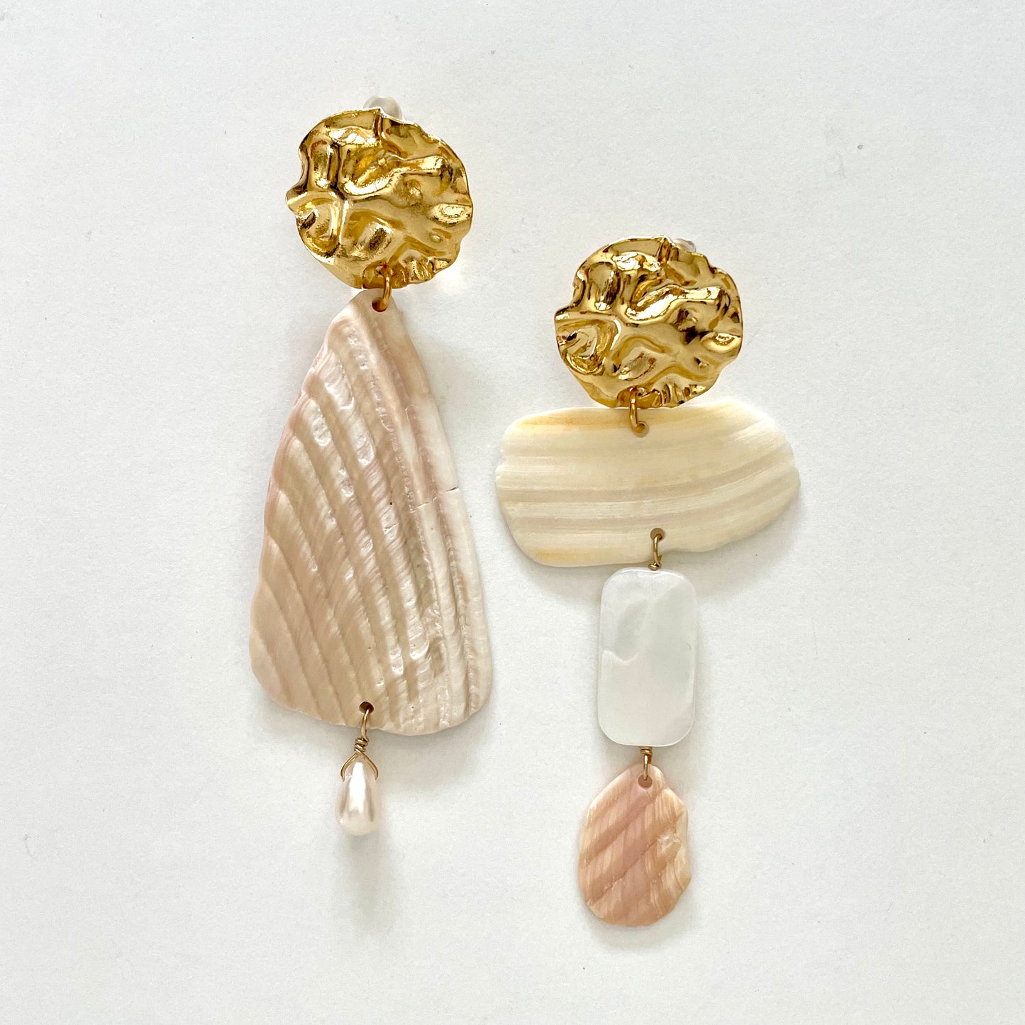OOAK - Mother of Pearl, Fresh Water Pearl and Shell Earrings