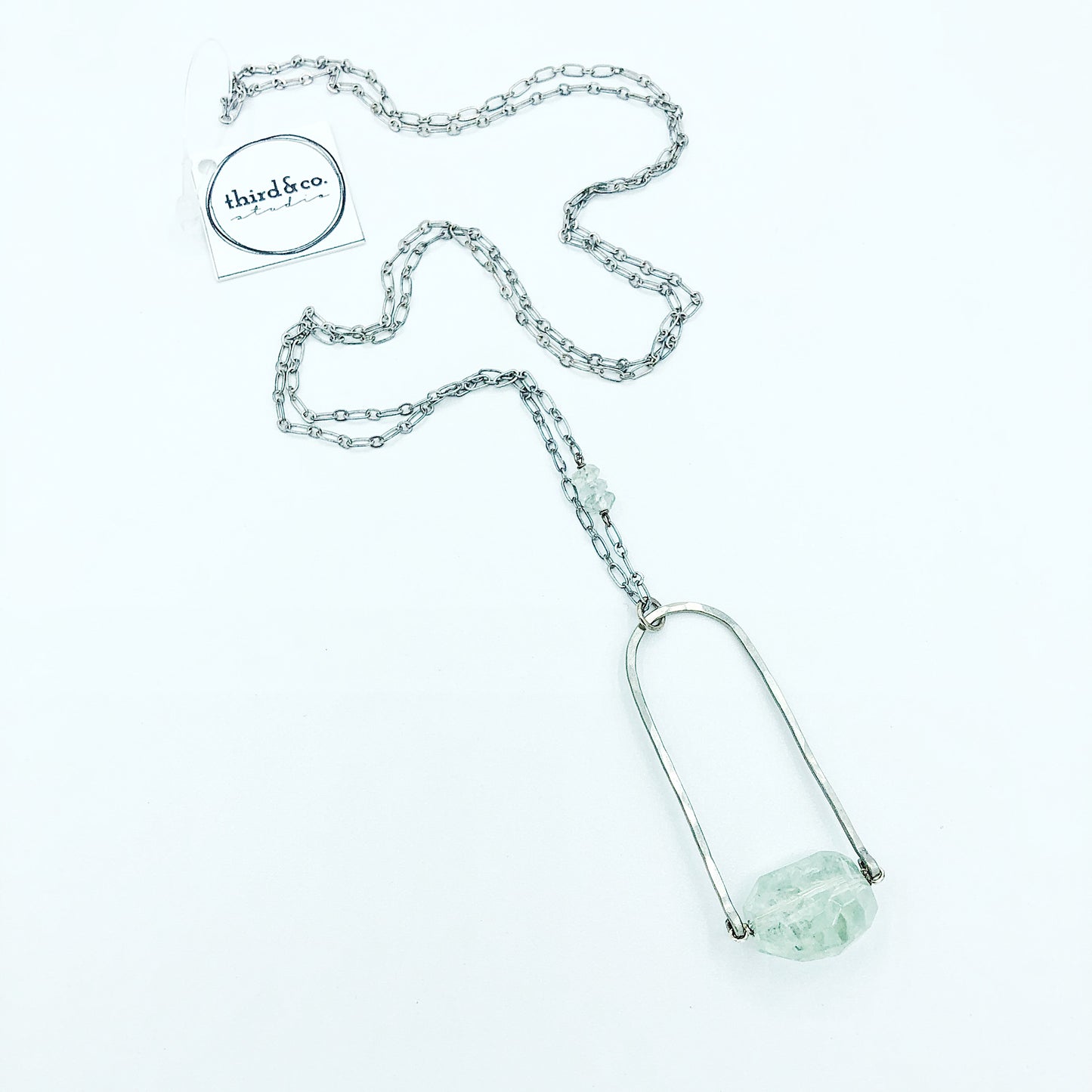 Faceted Green Amethyst Shield Necklace