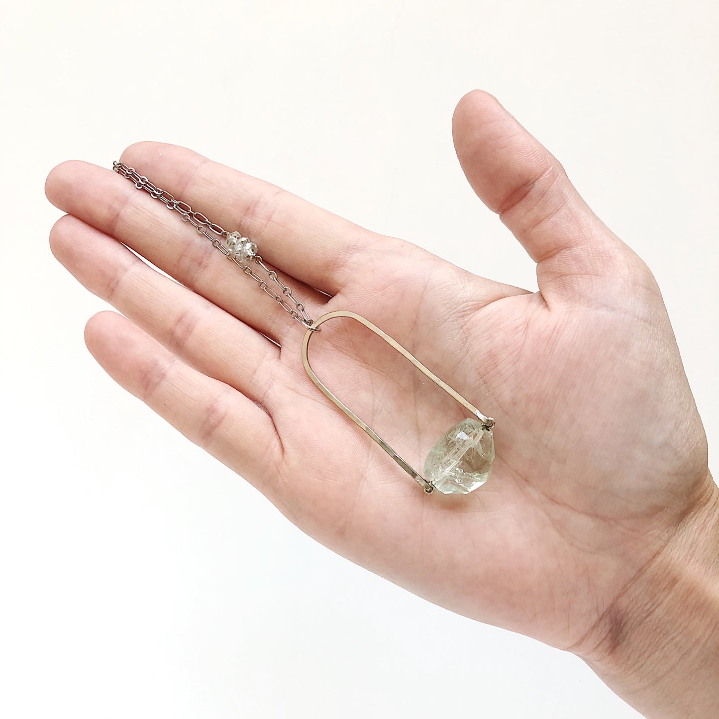 Faceted Green Amethyst Shield Necklace