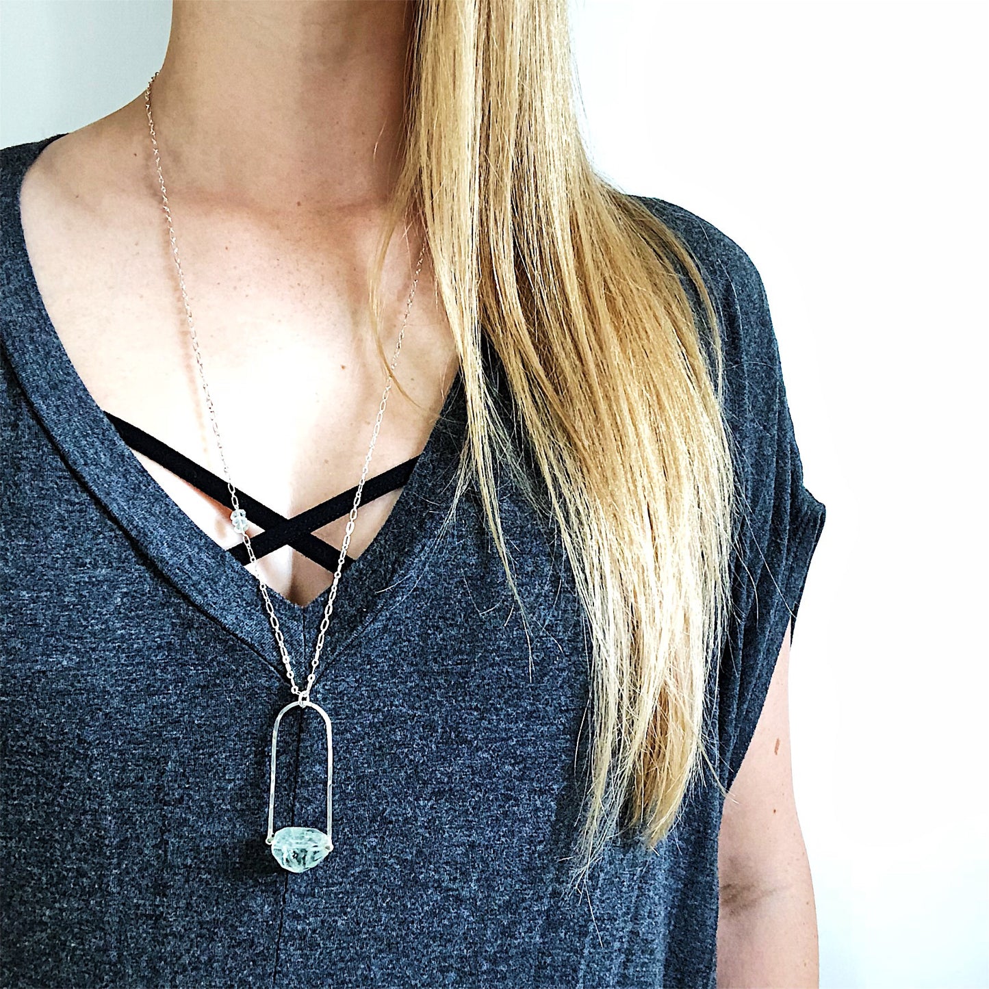 Faceted Green Amethyst Shield Necklace