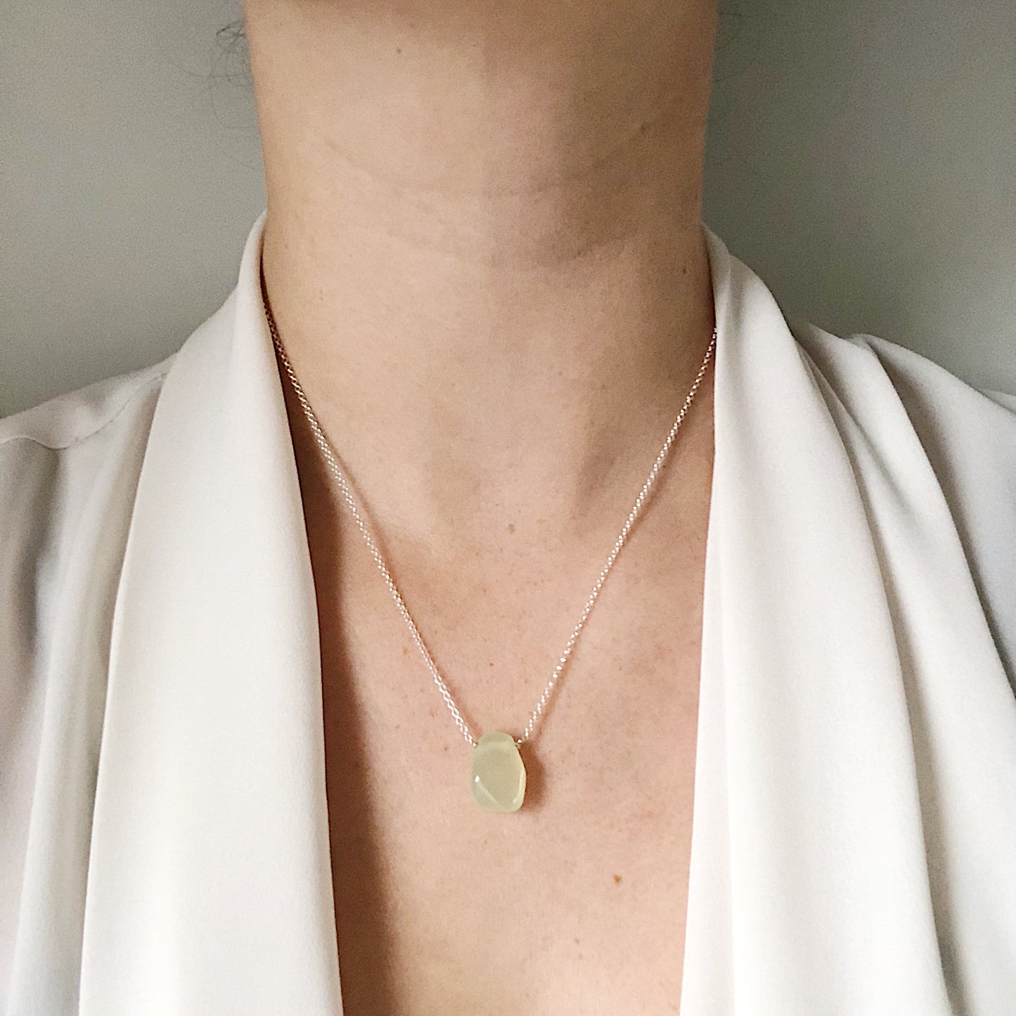 Light Green Chalcedony Teardrop Necklace