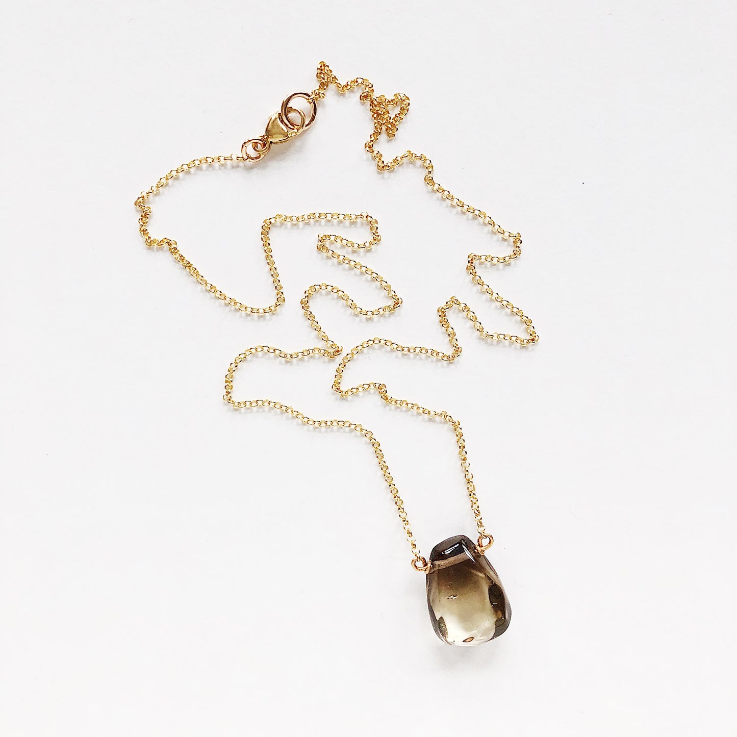 Grayed Yellow Smokey Topaz Teardrop Necklace