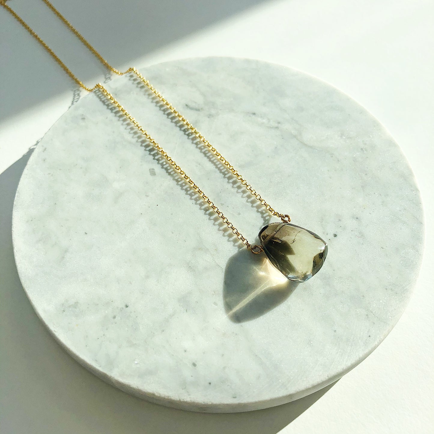Grayed Yellow Smokey Topaz Teardrop Necklace