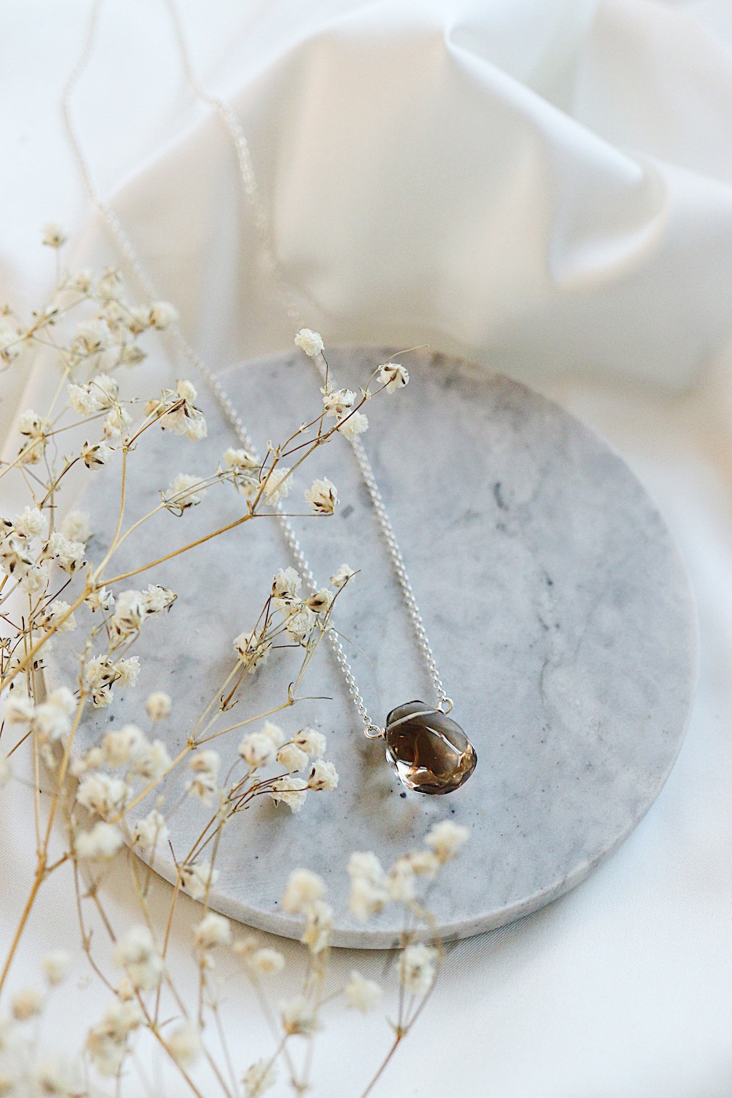 Grayed Yellow Smokey Topaz Teardrop Necklace