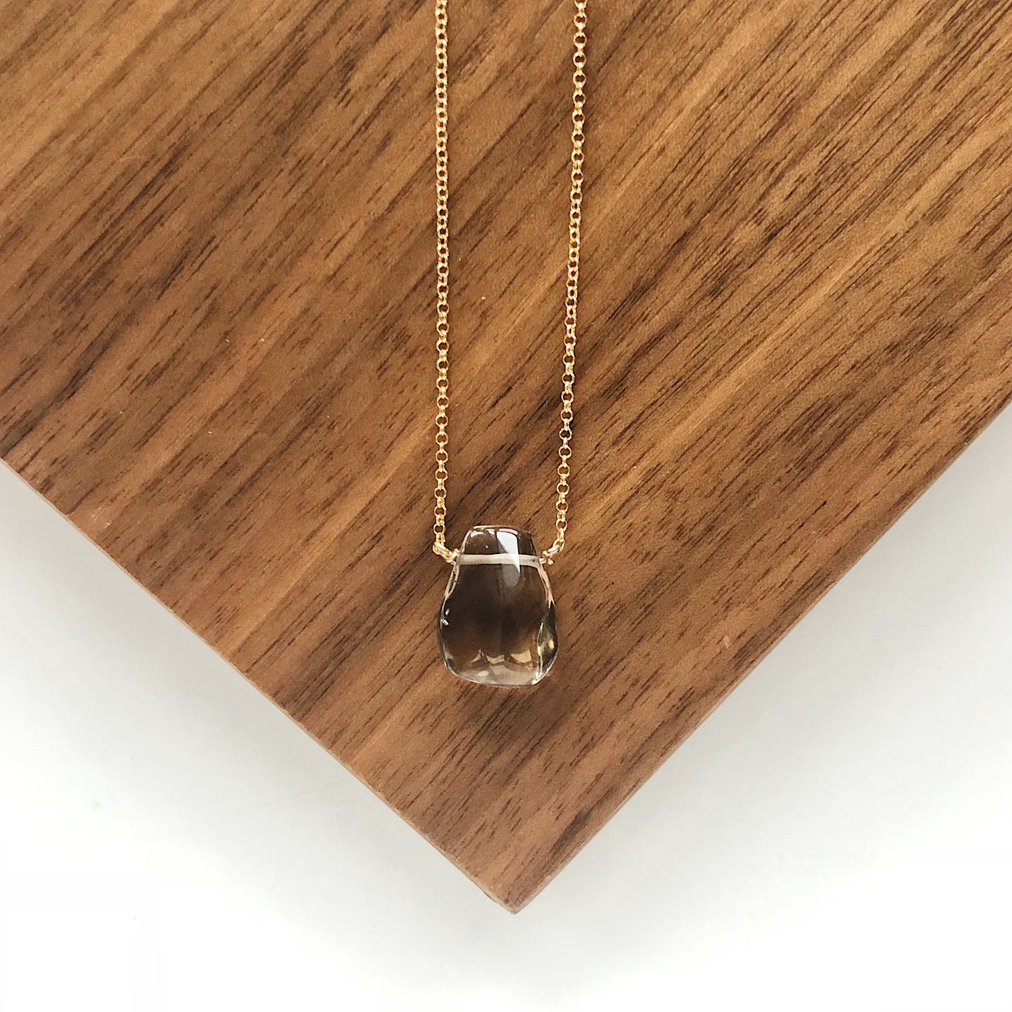 Grayed Yellow Smokey Topaz Teardrop Necklace
