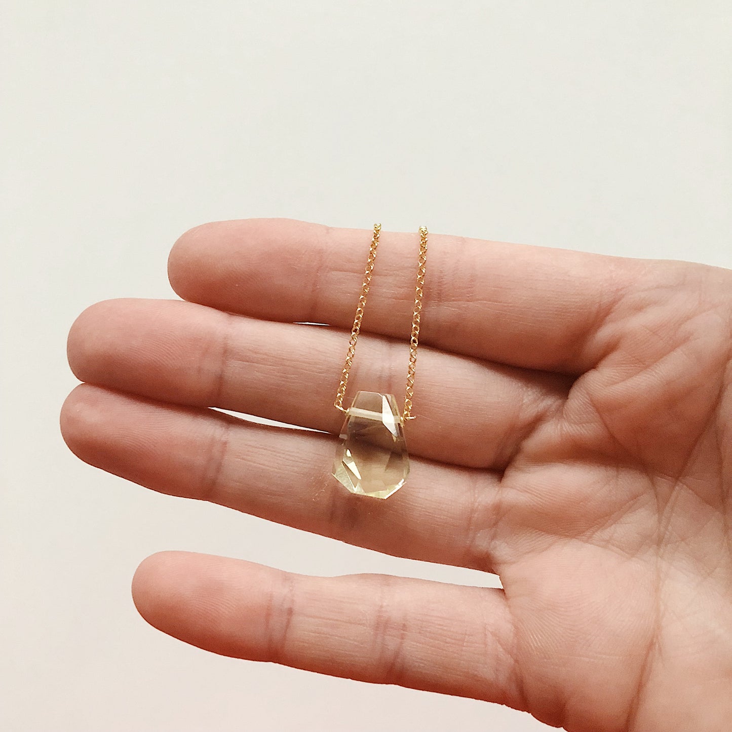 Grayed Yellow Smokey Topaz Teardrop Necklace