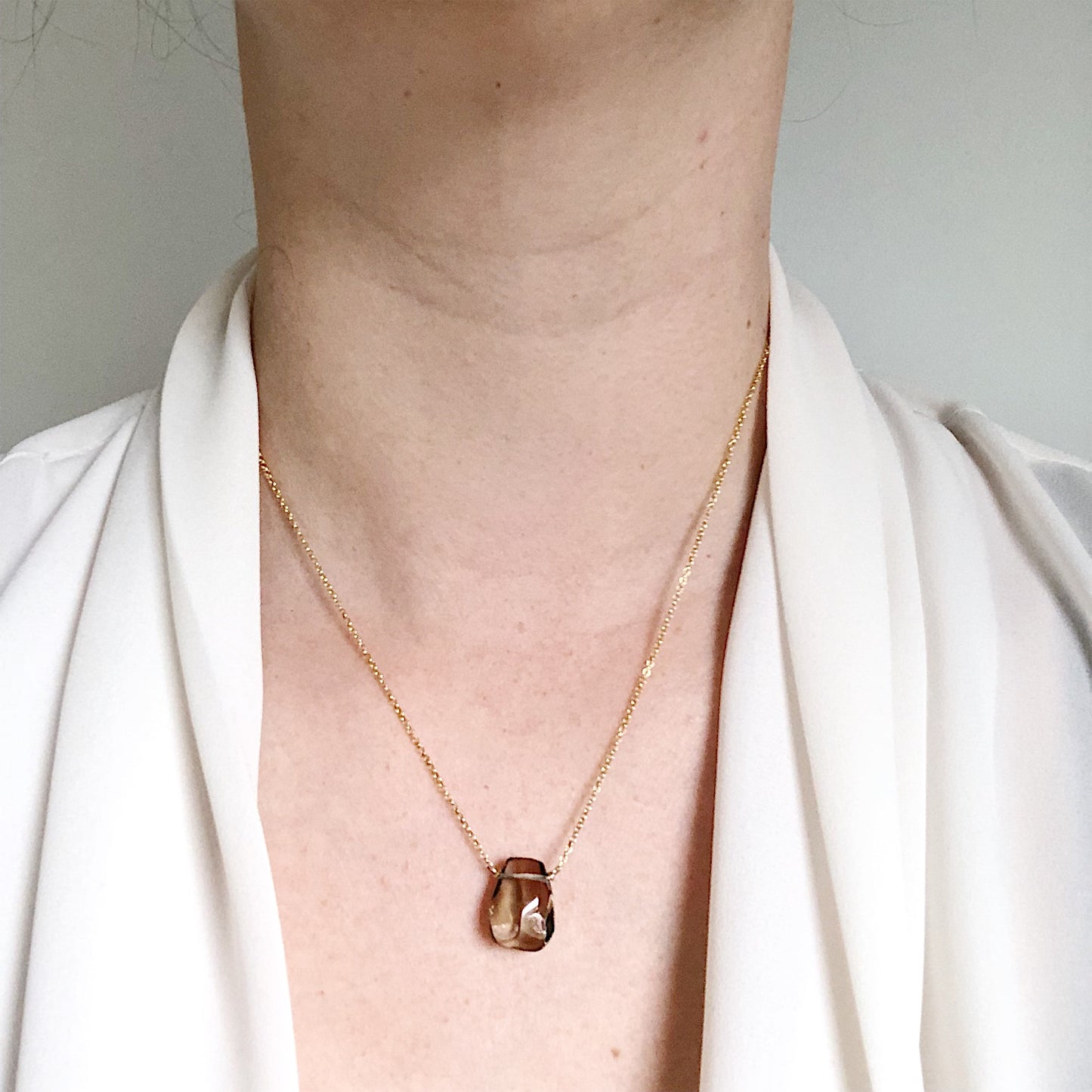 Grayed Yellow Smokey Topaz Teardrop Necklace