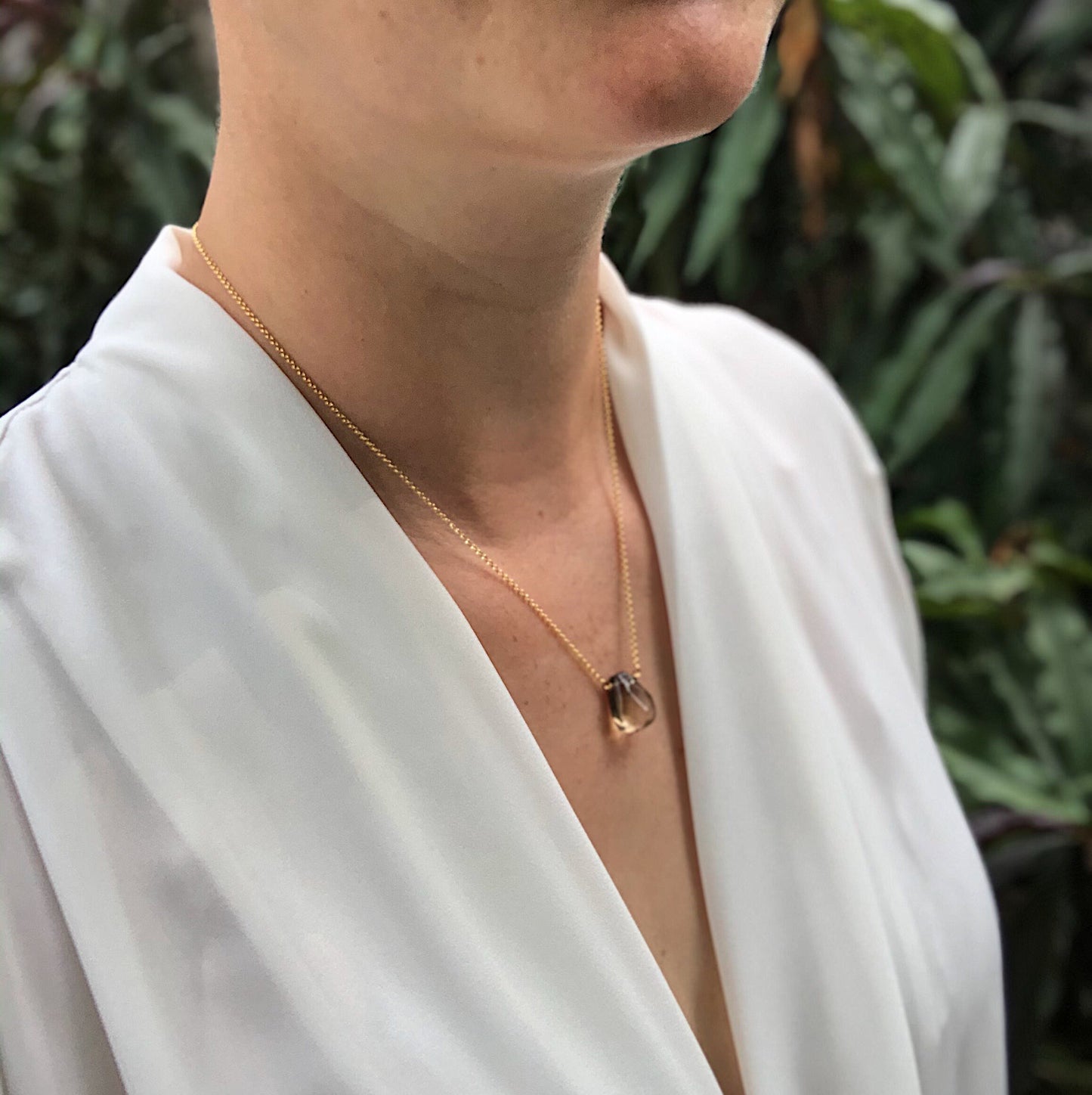 Grayed Yellow Smokey Topaz Teardrop Necklace