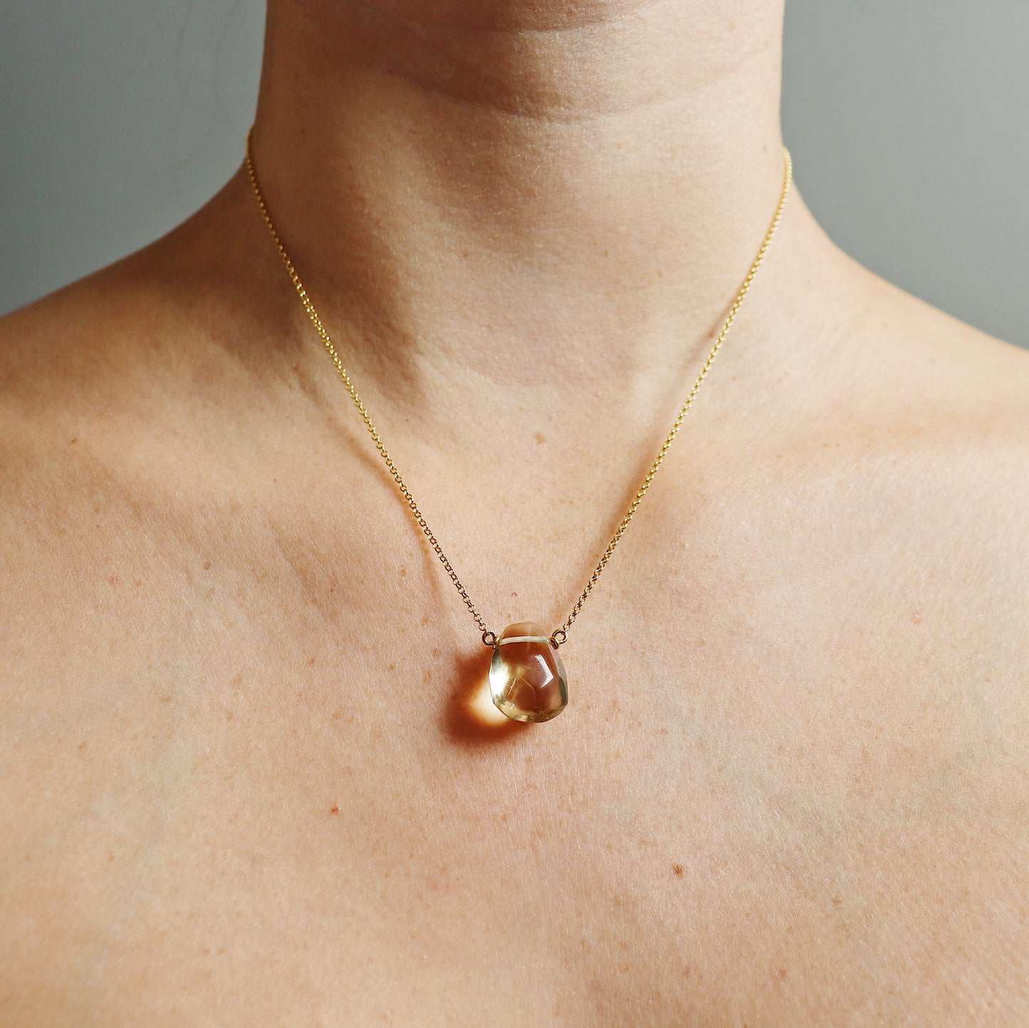 Grayed Yellow Smokey Topaz Teardrop Necklace