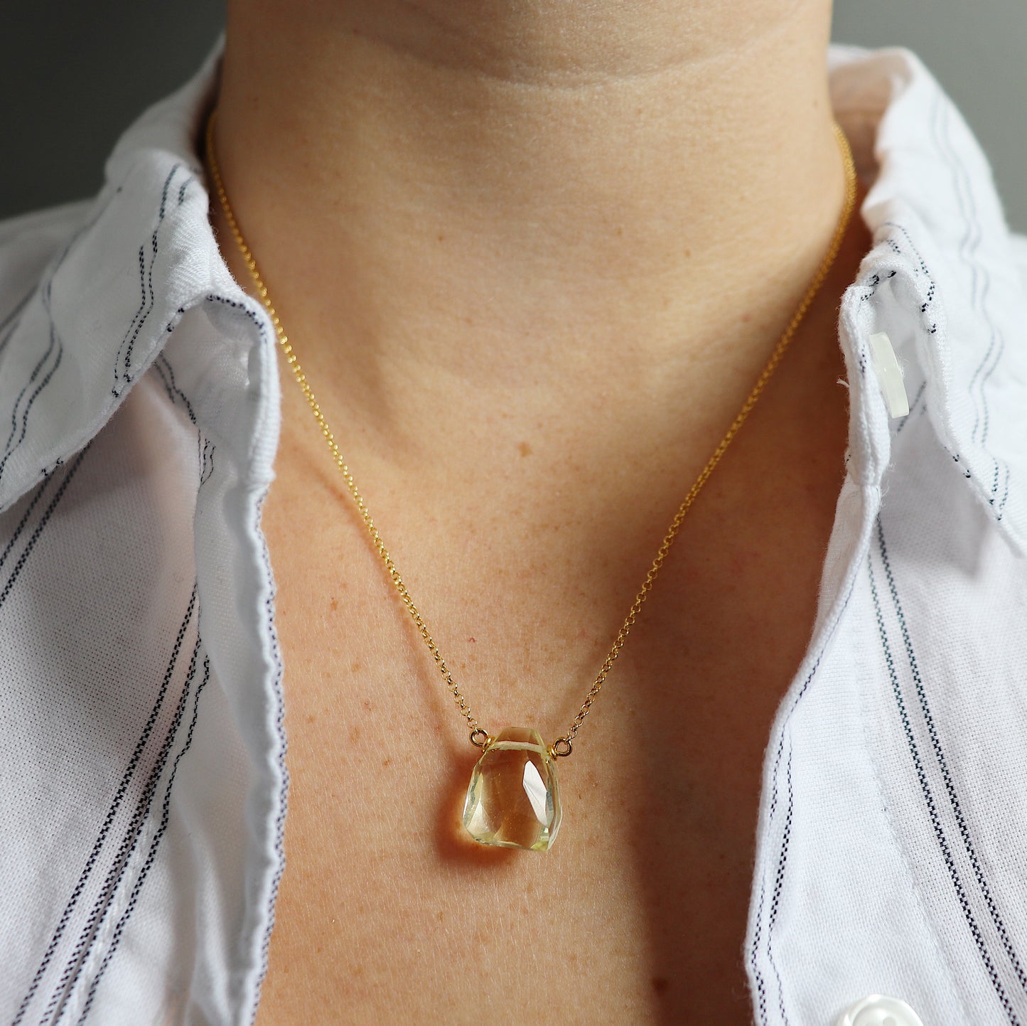 Grayed Yellow Smokey Topaz Teardrop Necklace
