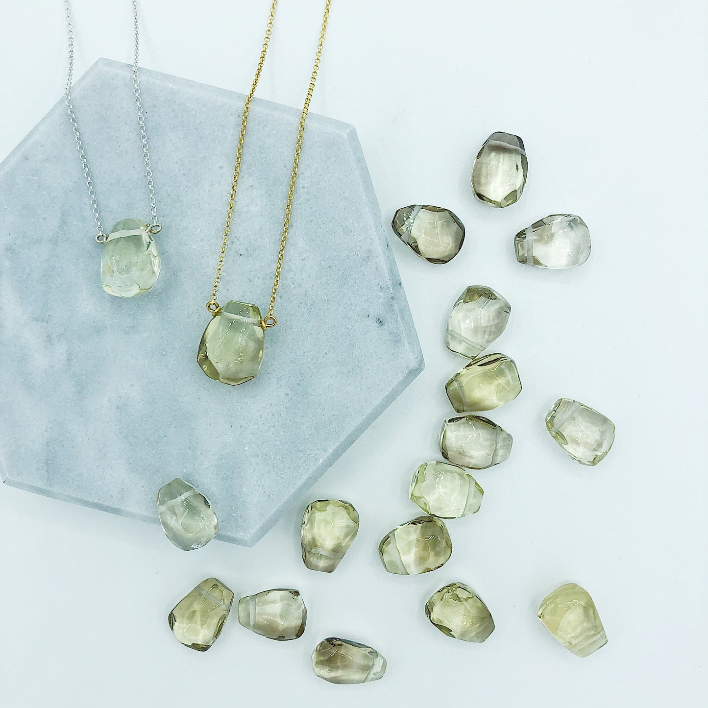 Grayed Yellow Smokey Topaz Teardrop Necklace