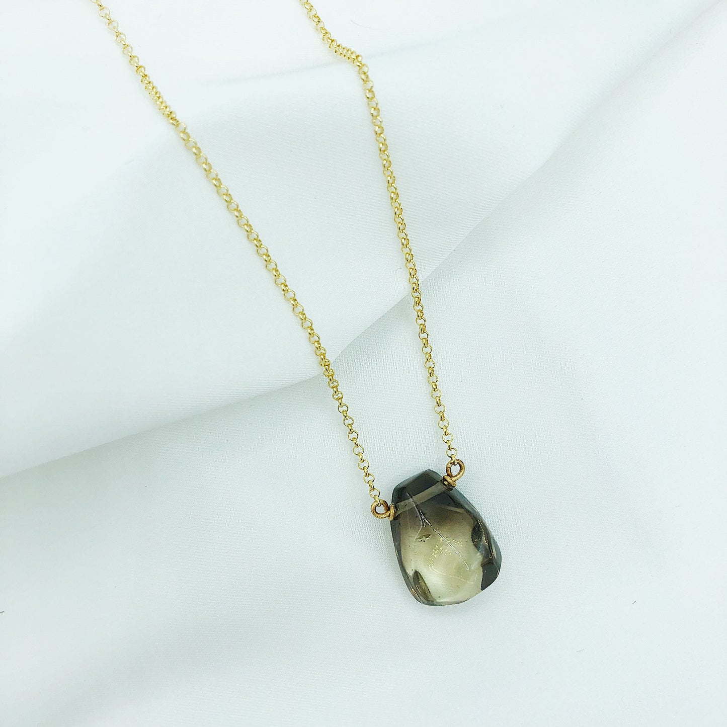 Grayed Yellow Smokey Topaz Teardrop Necklace