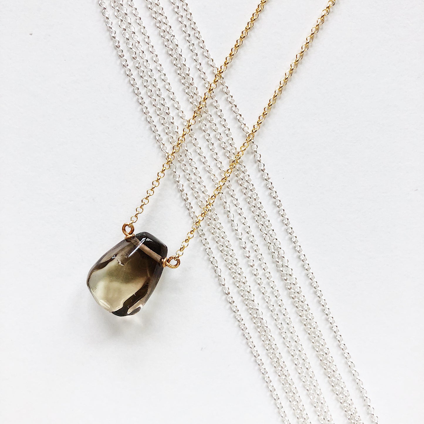 Grayed Yellow Smokey Topaz Teardrop Necklace