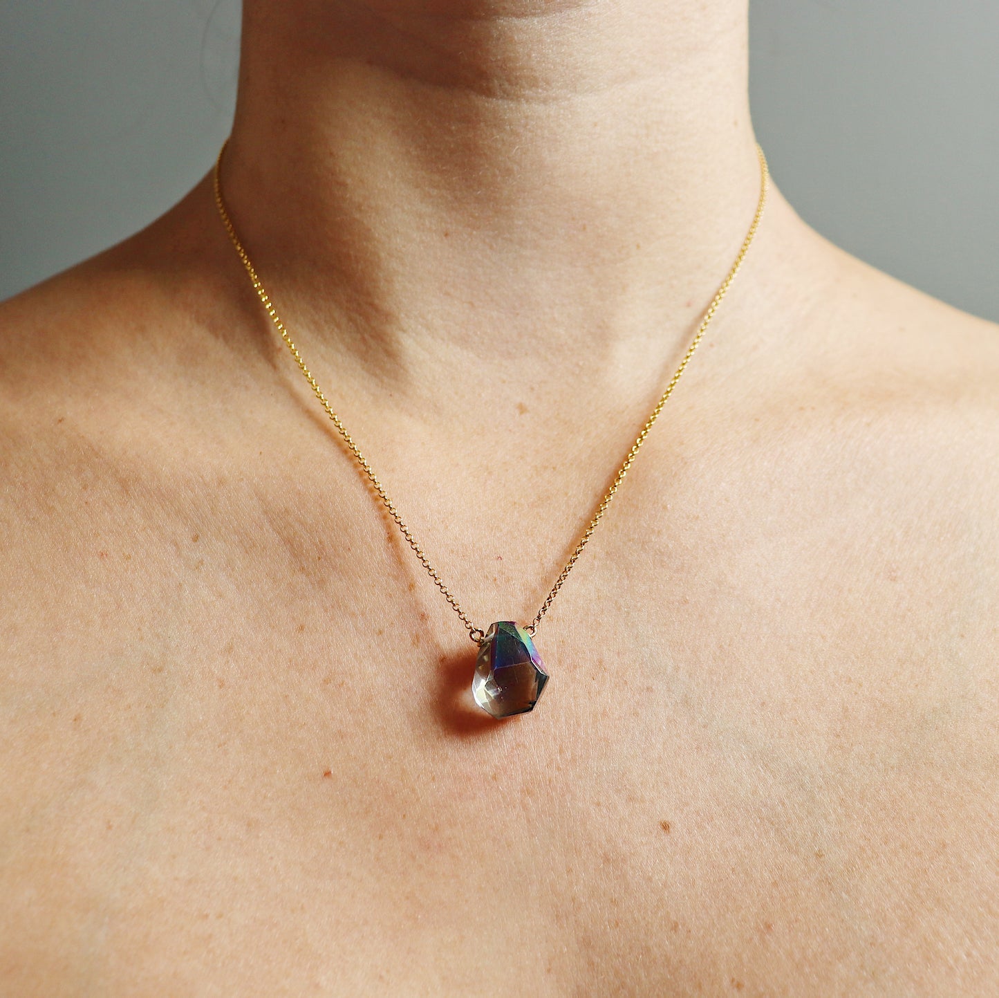 Purple Blue Faceted Electroplated Quartz Teardrop Necklace