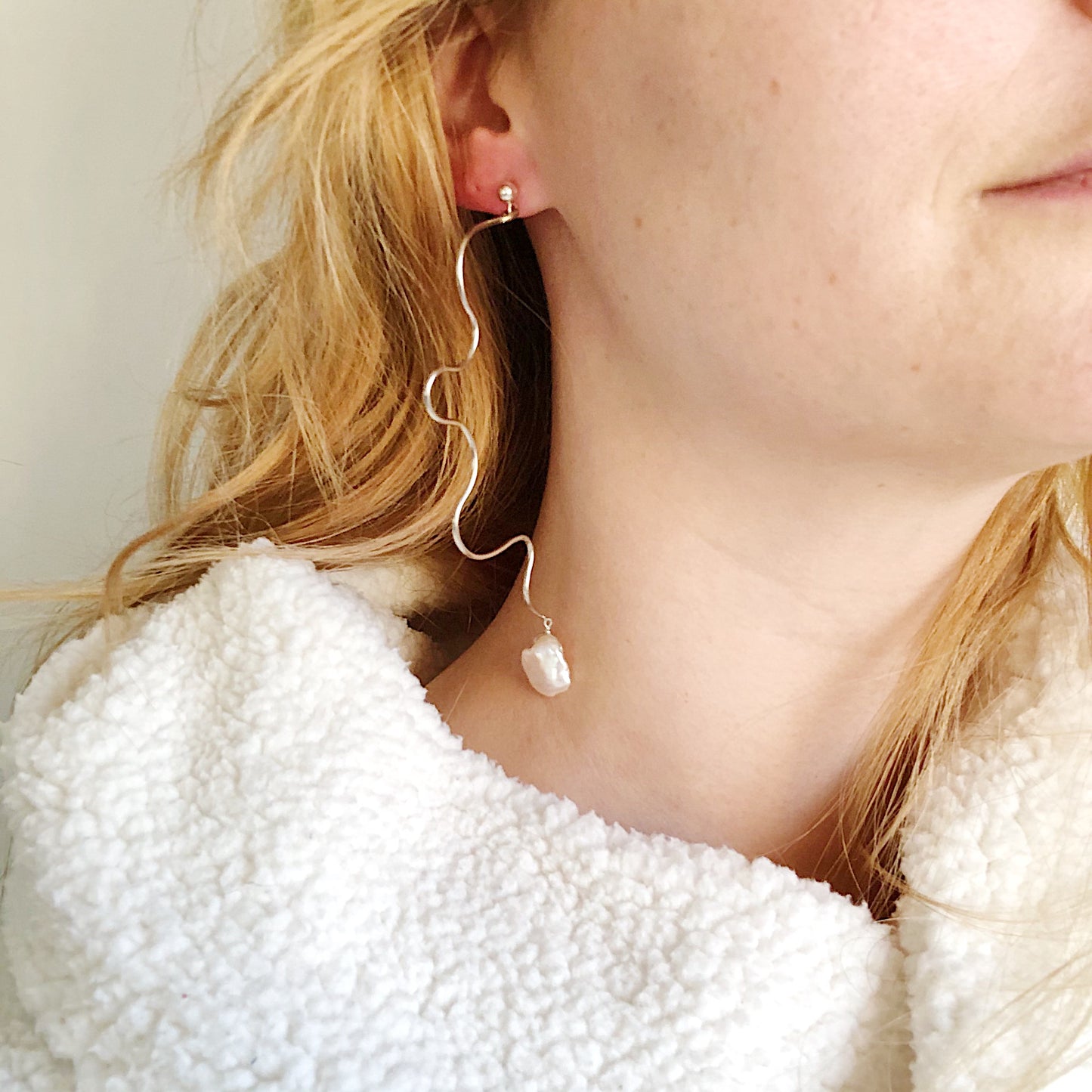 OOAK - White Fresh Water Keshi Pearl Statement Earrings